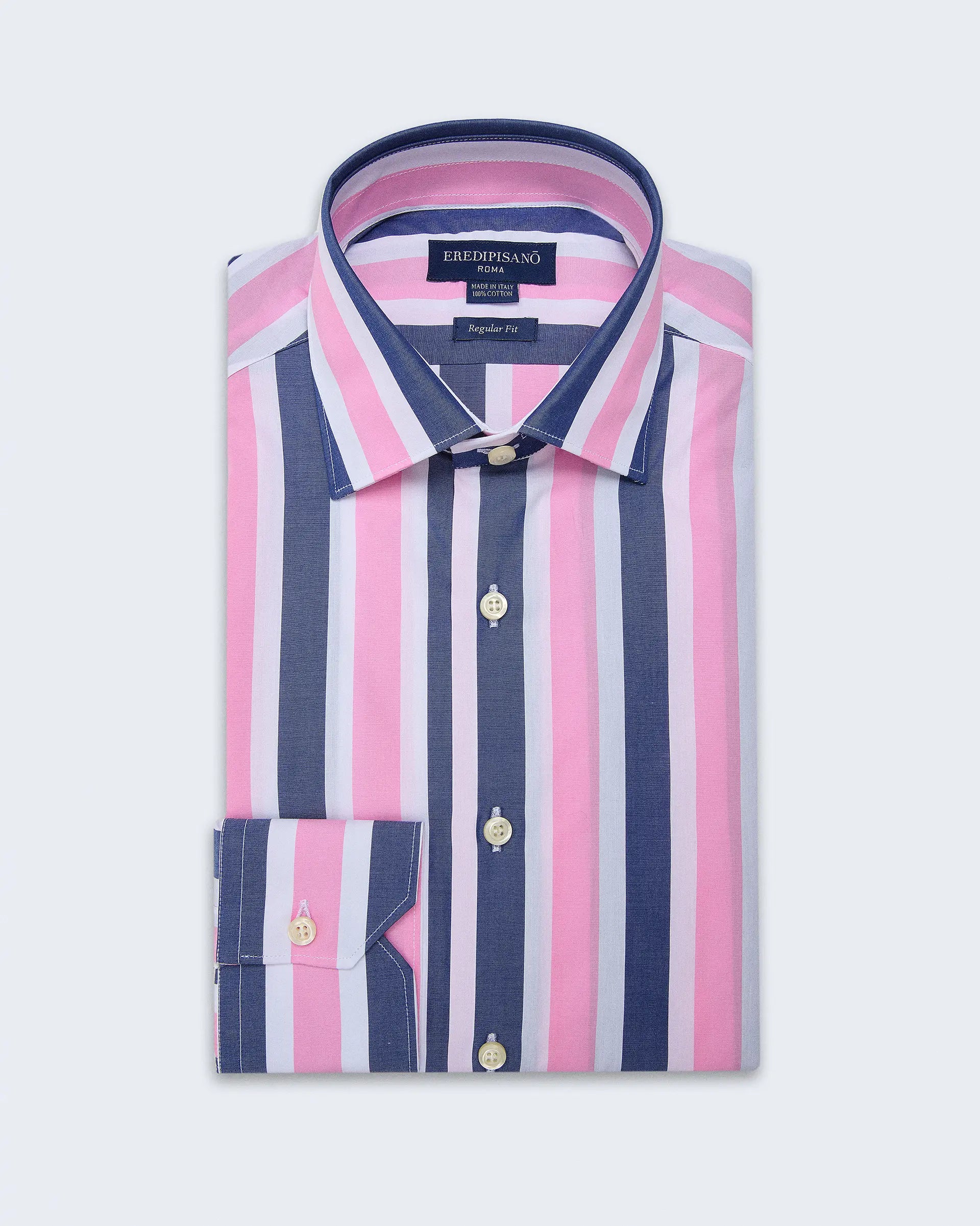 Regular fit blue and pink striped shirt with Milan collar