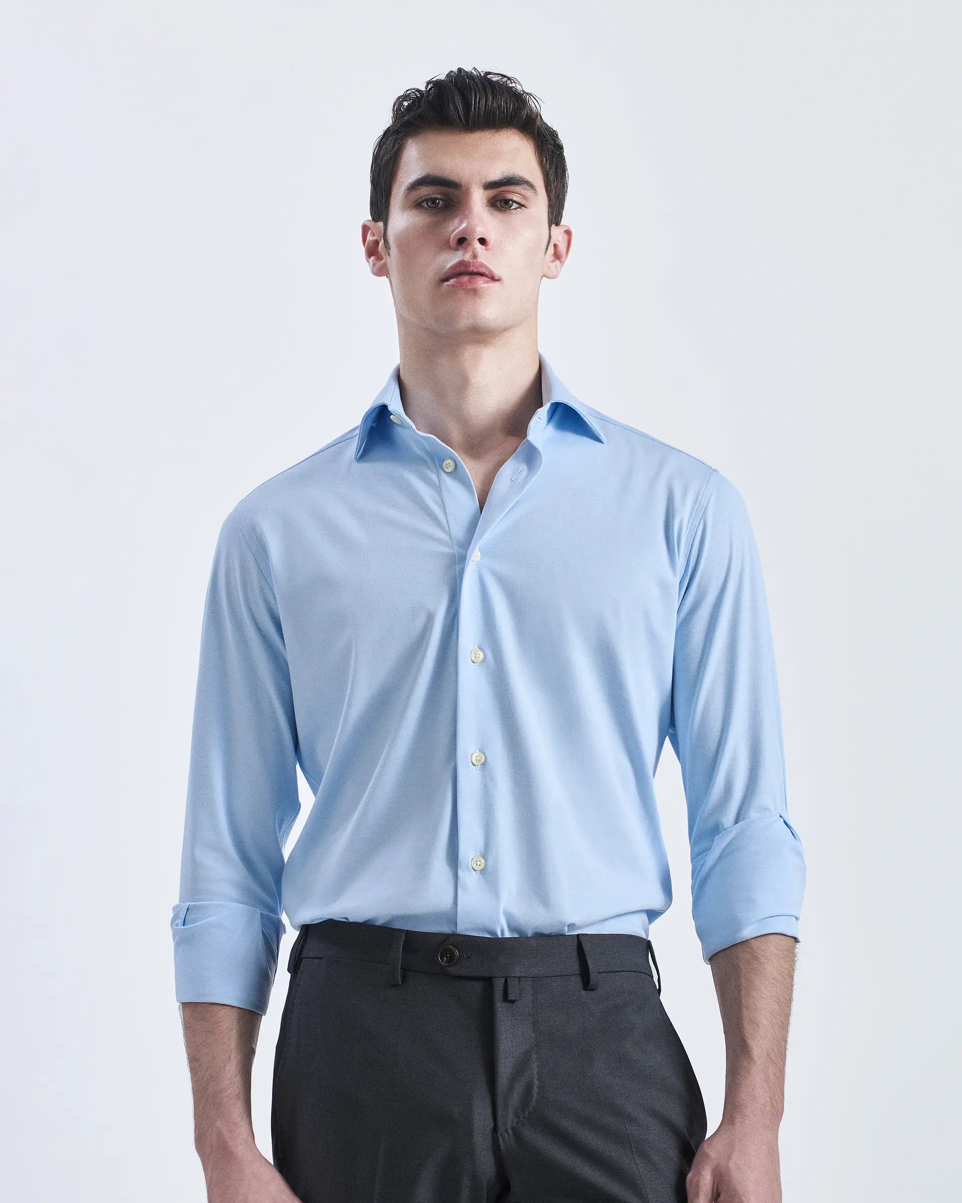 Light blue shirt in comfort fit stretch cotton