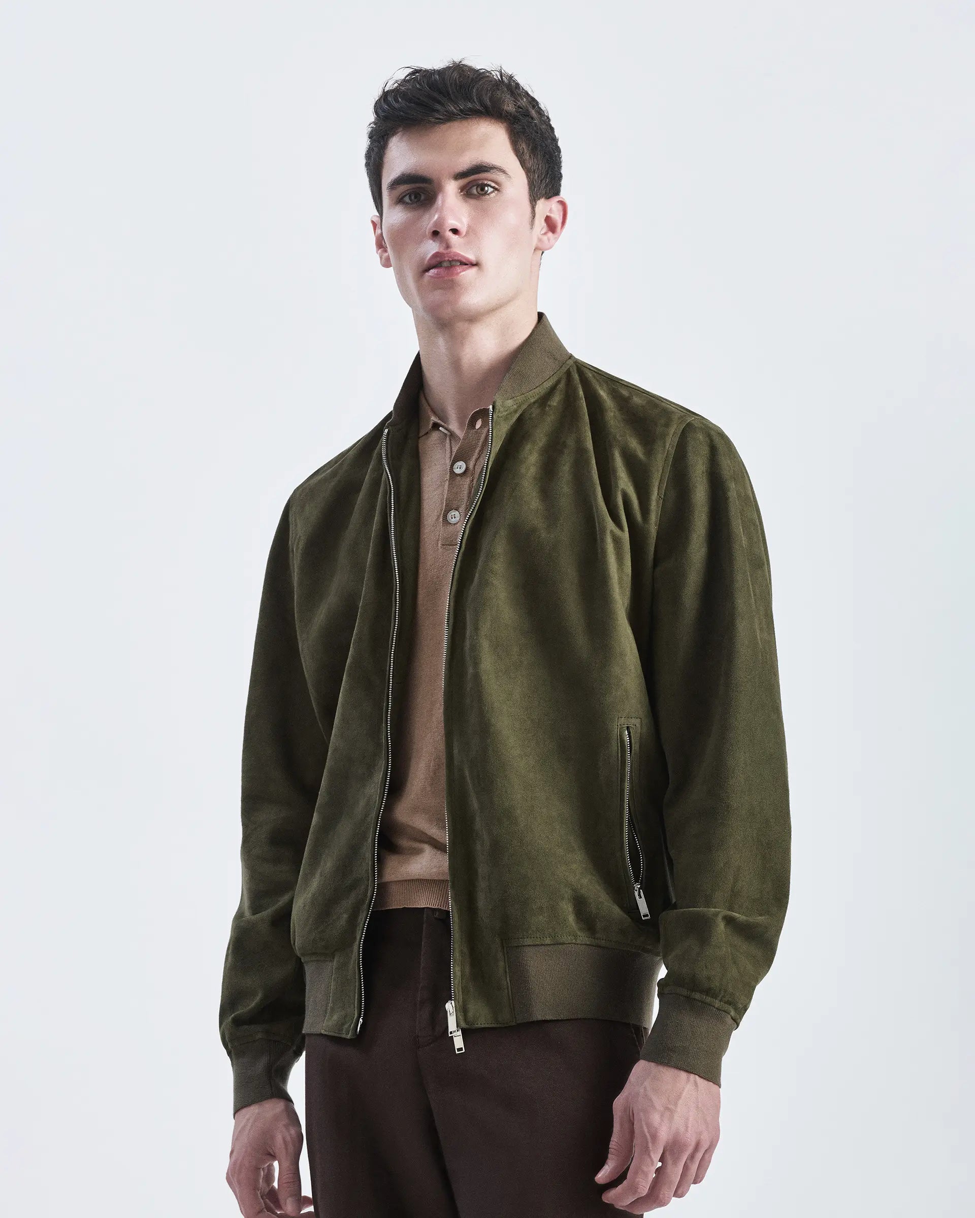 Military green nappa suede bomber jacket