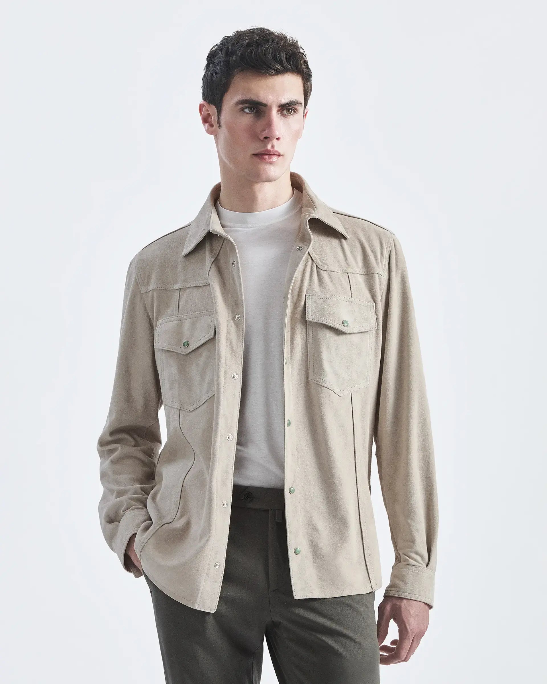 Overshirt in camoscio nappato beige