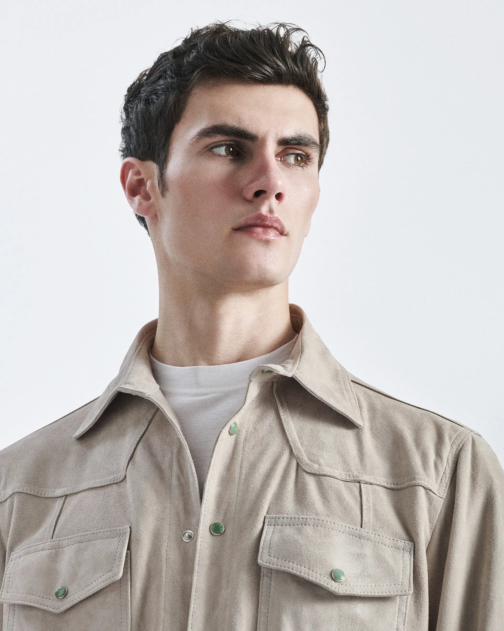 Beige nappa suede overshirt