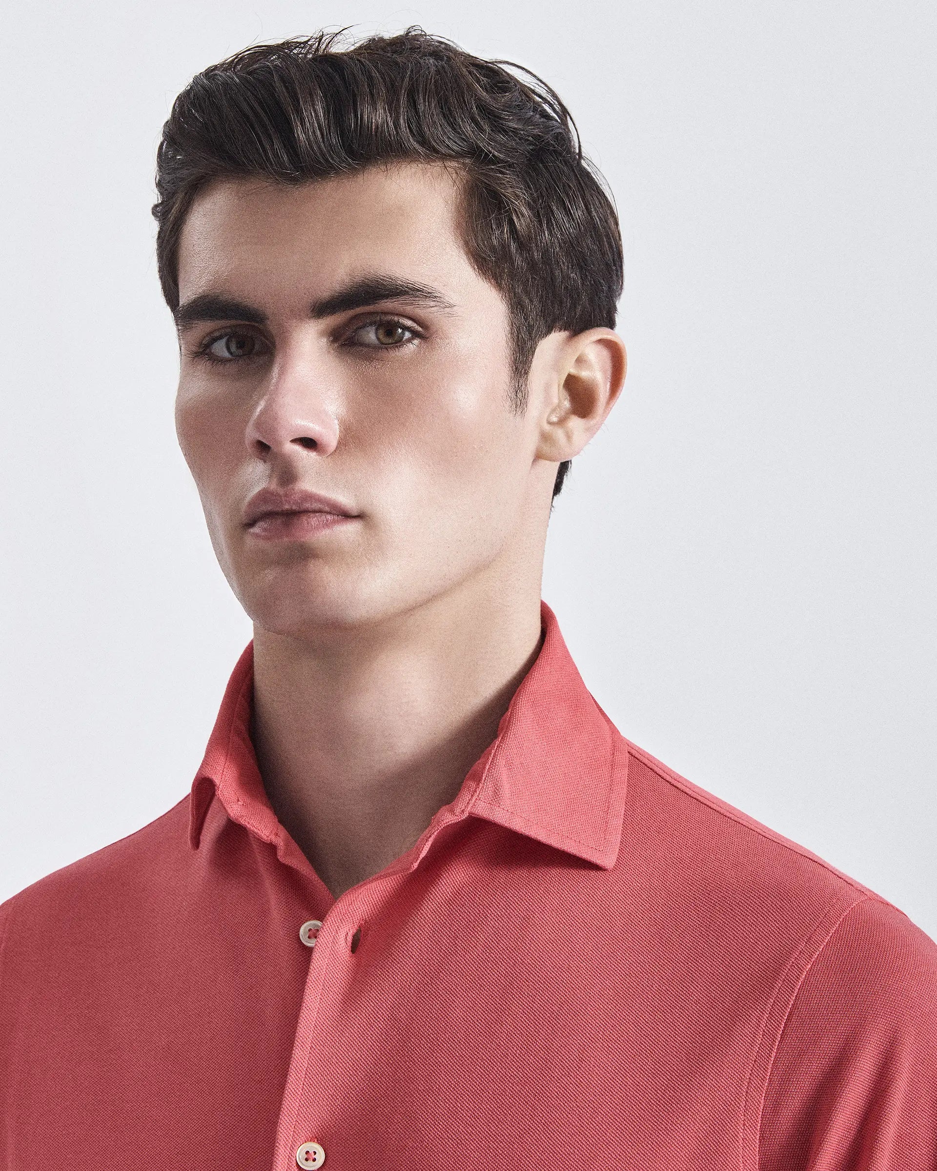 Coral shirt in garment-dyed piquet cotton