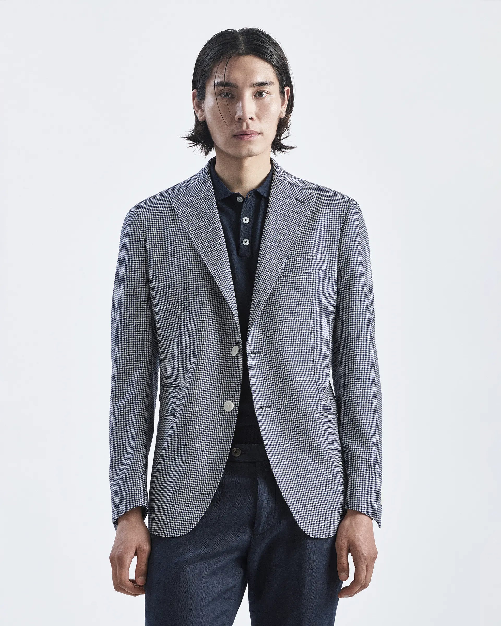 Gray houndstooth jacket in stretch wool Reda Flexo fabric