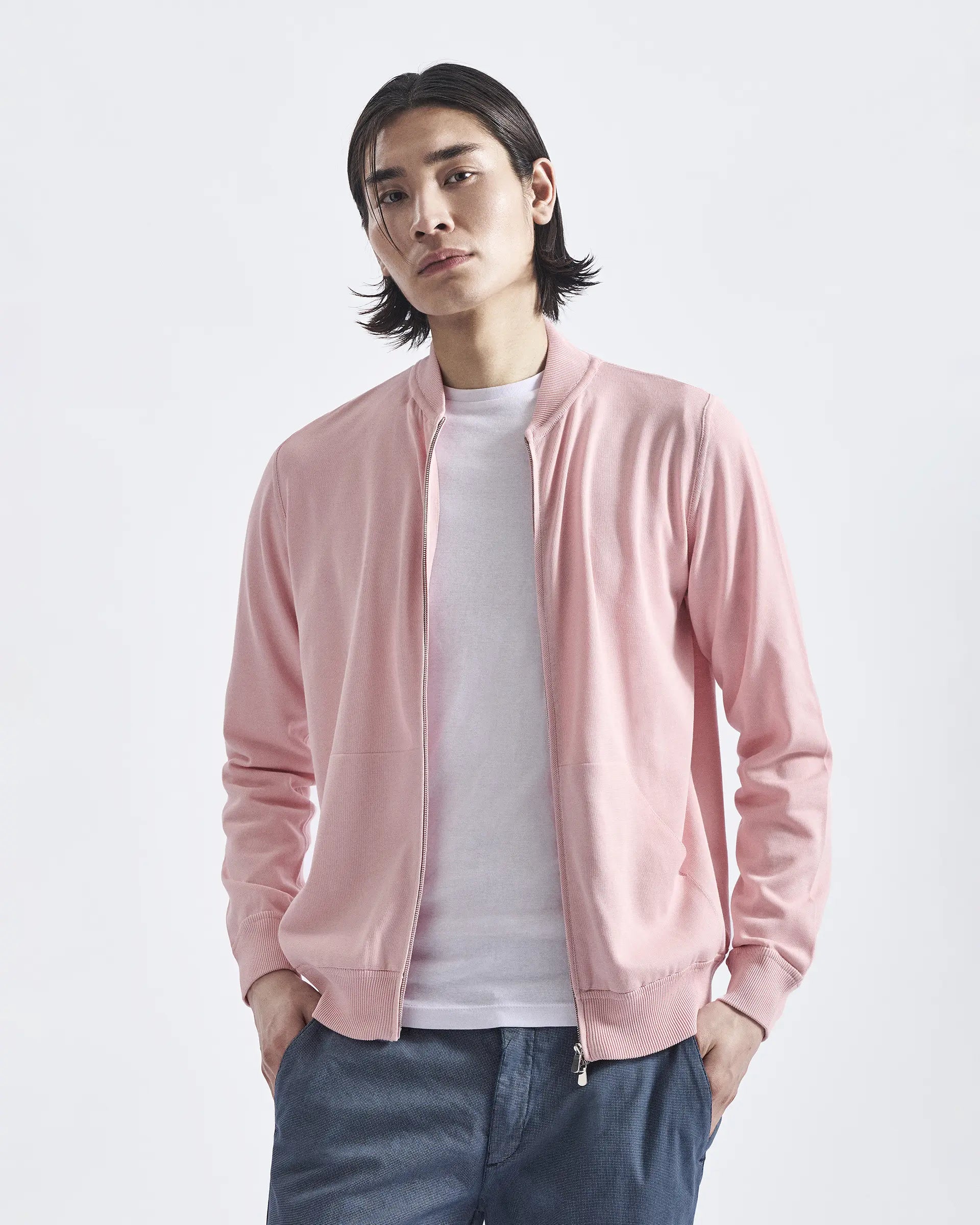 Pink zip cardigan in pure cotton