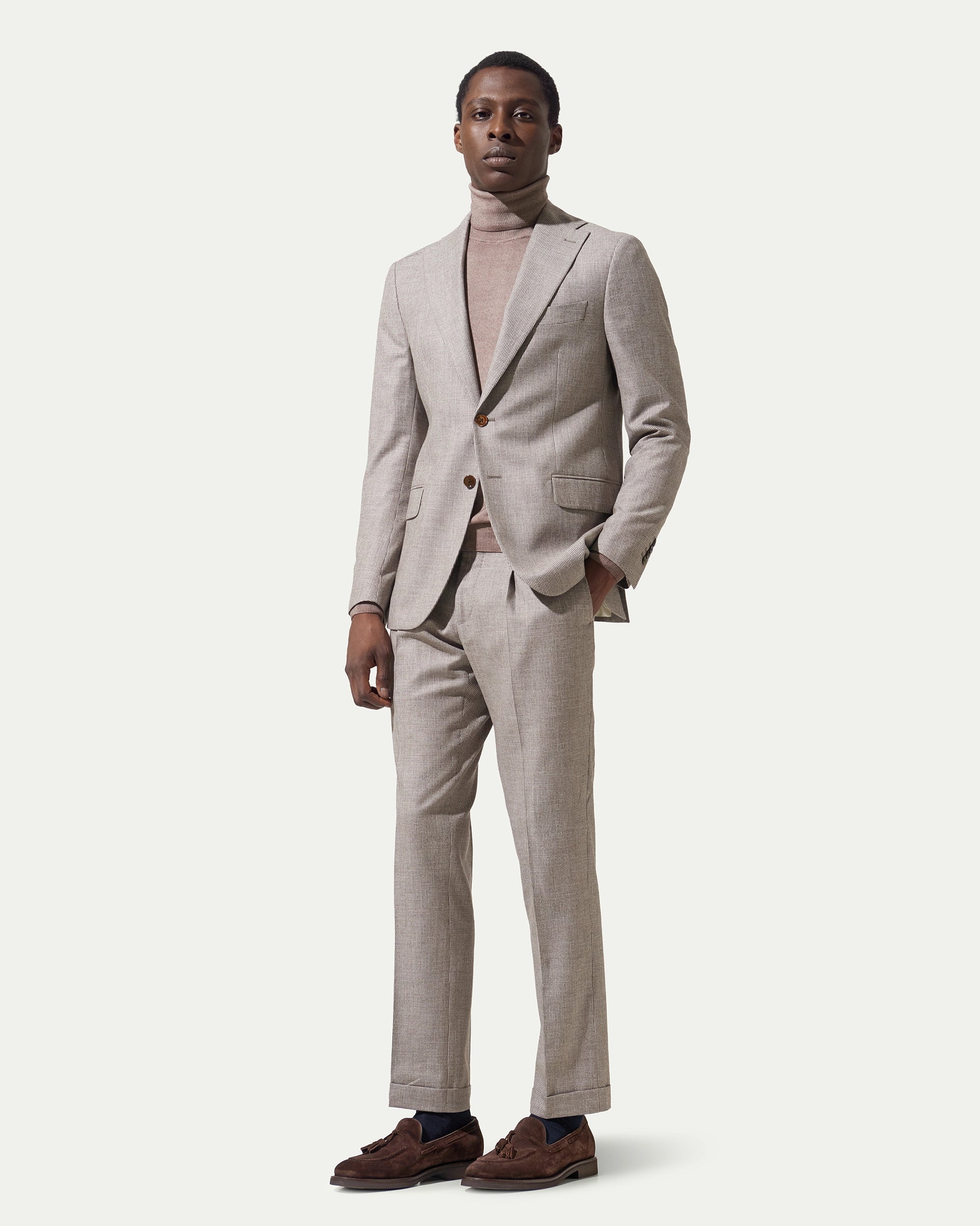 Abito Pied de Poule Beige in lana e cotone tessuto Vitale Barberis & Canonico