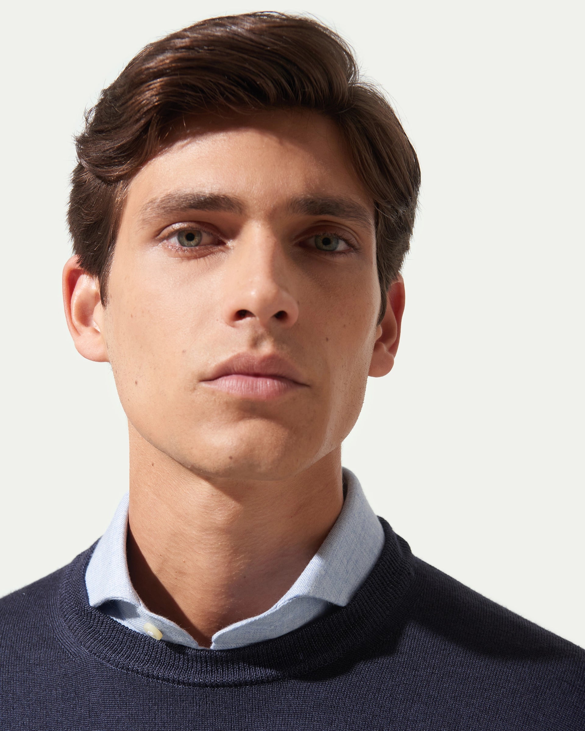 Girocollo Blu in pura lana merino extrafine finezza 12