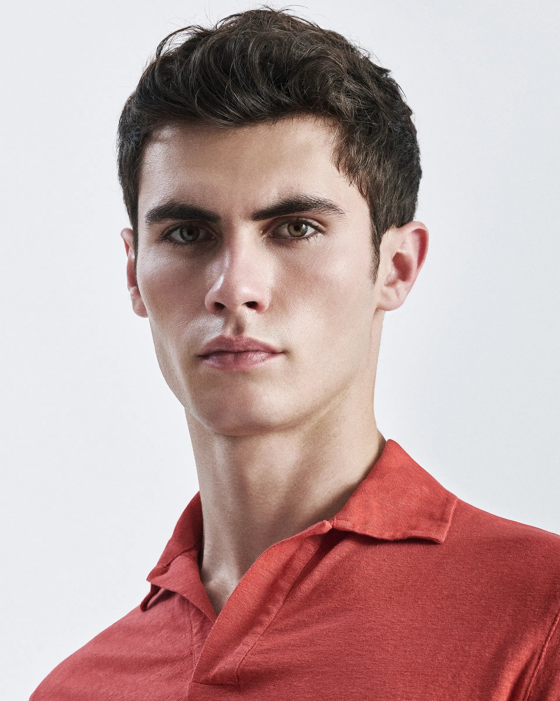 Short sleeve coral polo shirt in pure cotton