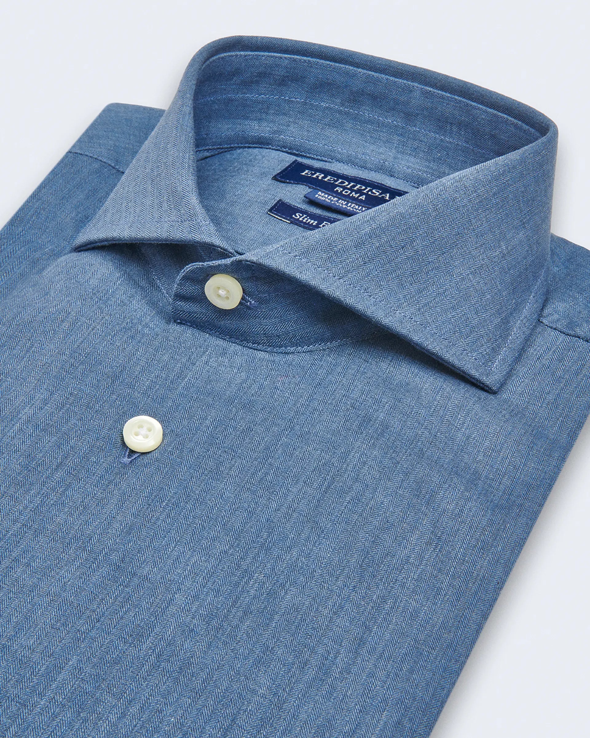 Blue denim effect slim fit shirt with Venezia collar