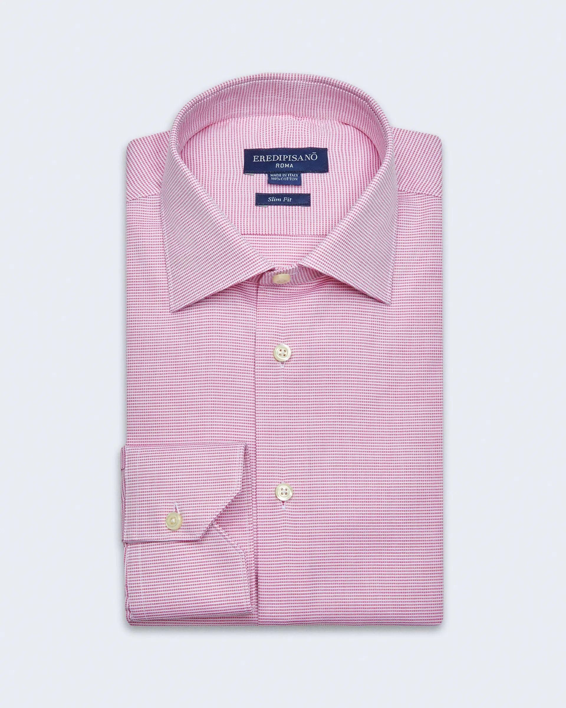 Camicia micro disegno rosa slim fit collo Italia