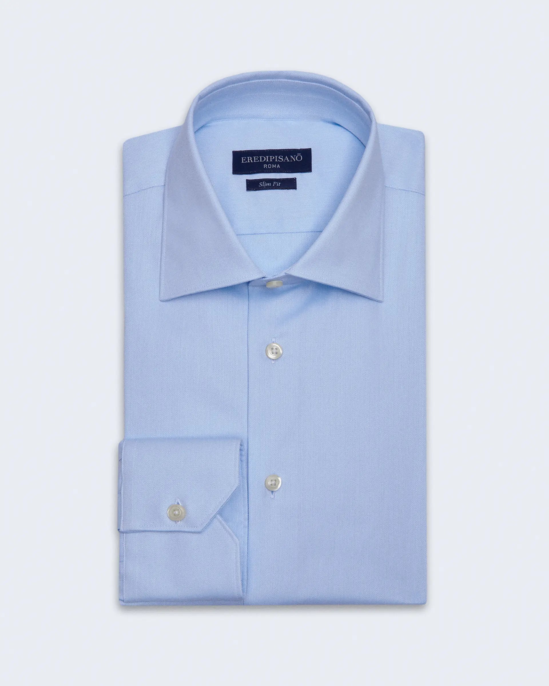 Light blue slim fit stretch cotton shirt with Italian collar