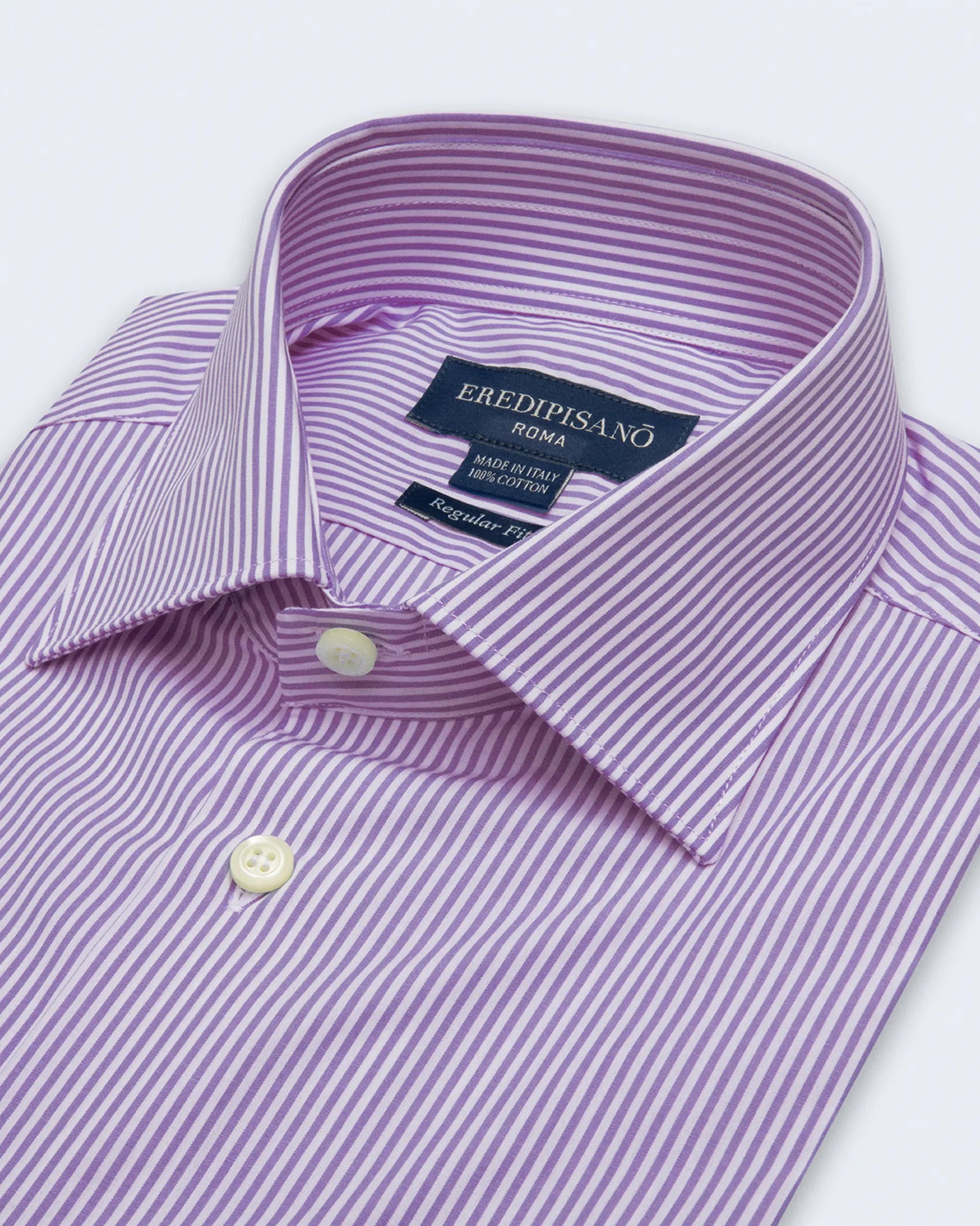 Regular fit purple striped shirt in pure cotton with Milan collar