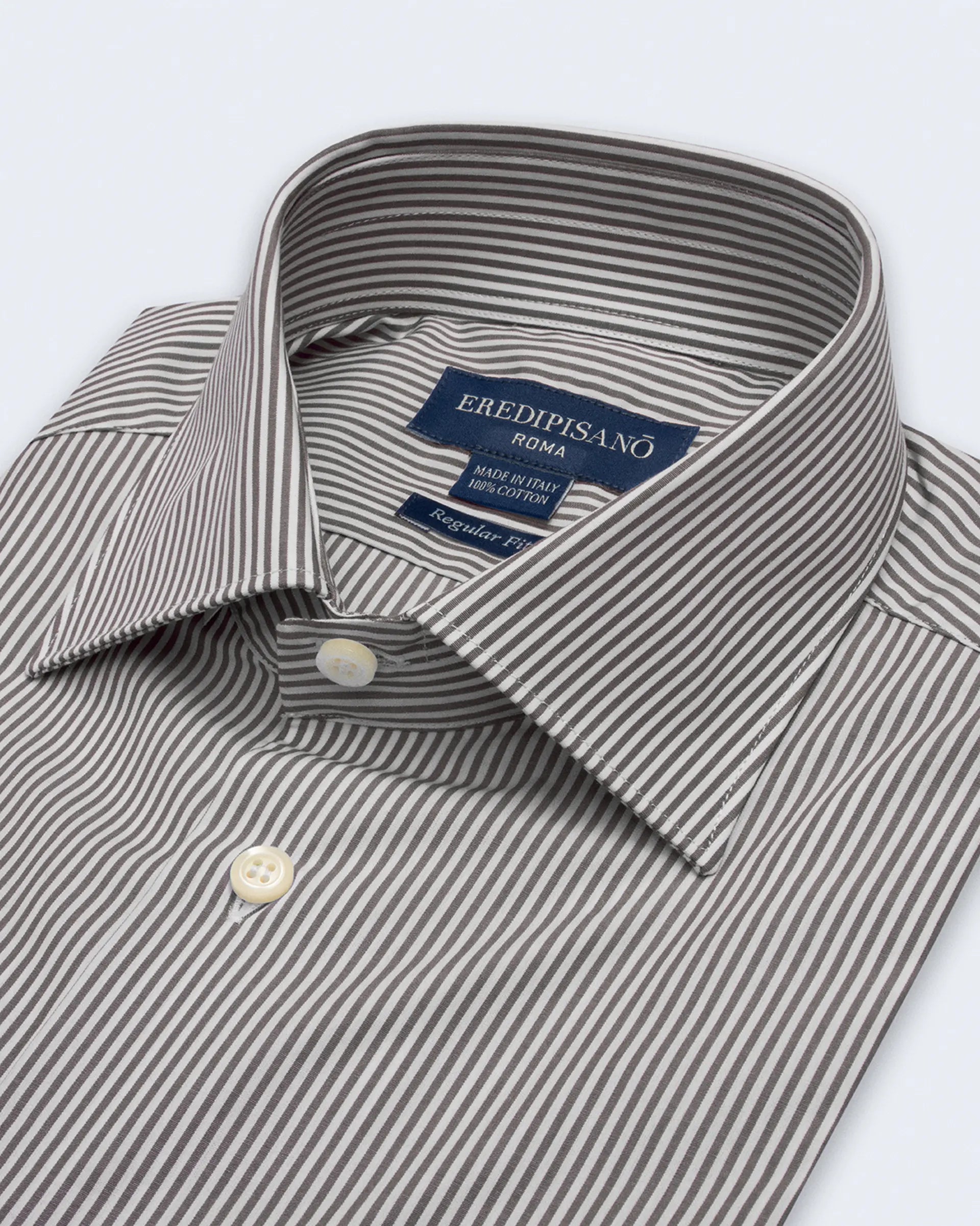 Regular fit brown striped shirt in pure cotton with Milan collar
