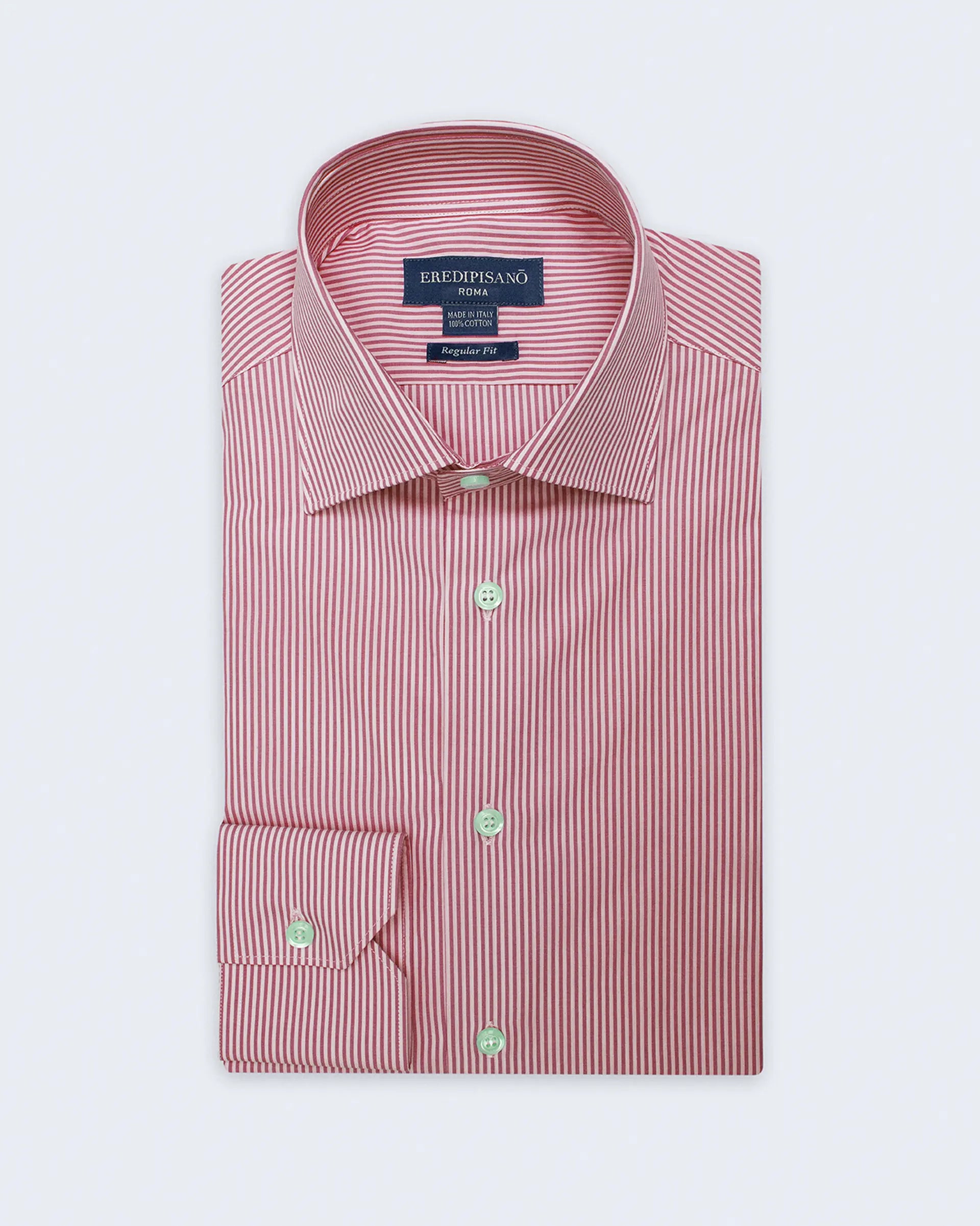 Regular fit burgundy striped shirt in pure cotton with Milan collar