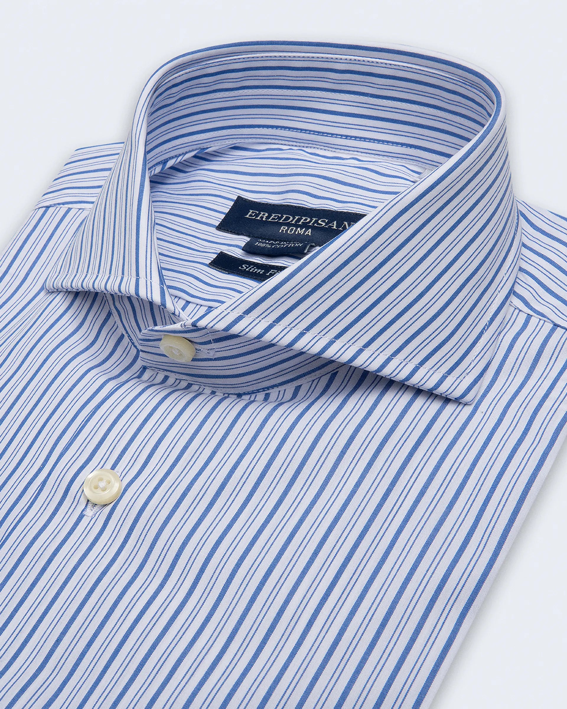 Light blue striped shirt in pure cotton, slim fit, Venice collar