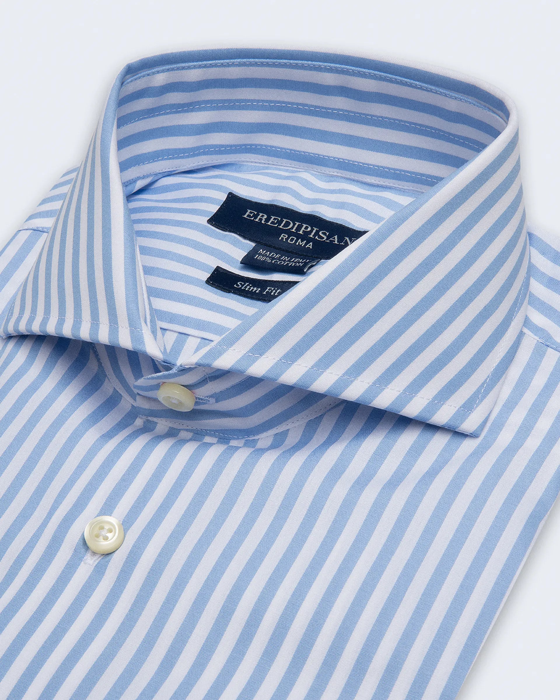 Light blue striped shirt in pure cotton, slim fit, Venice collar