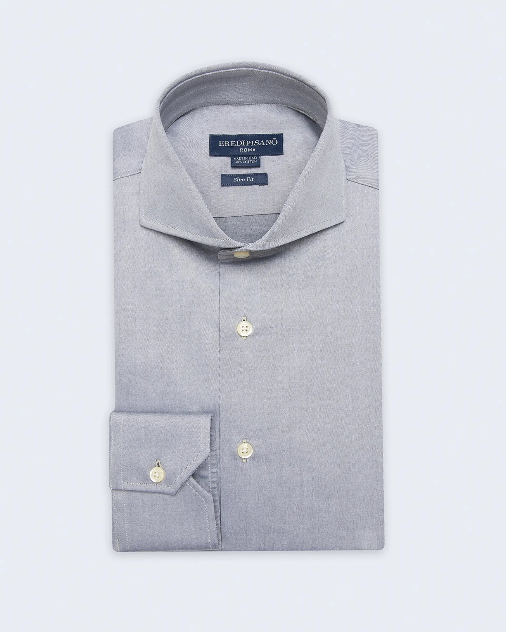 Gray shirt in slim fit cotton twill with Venice collar