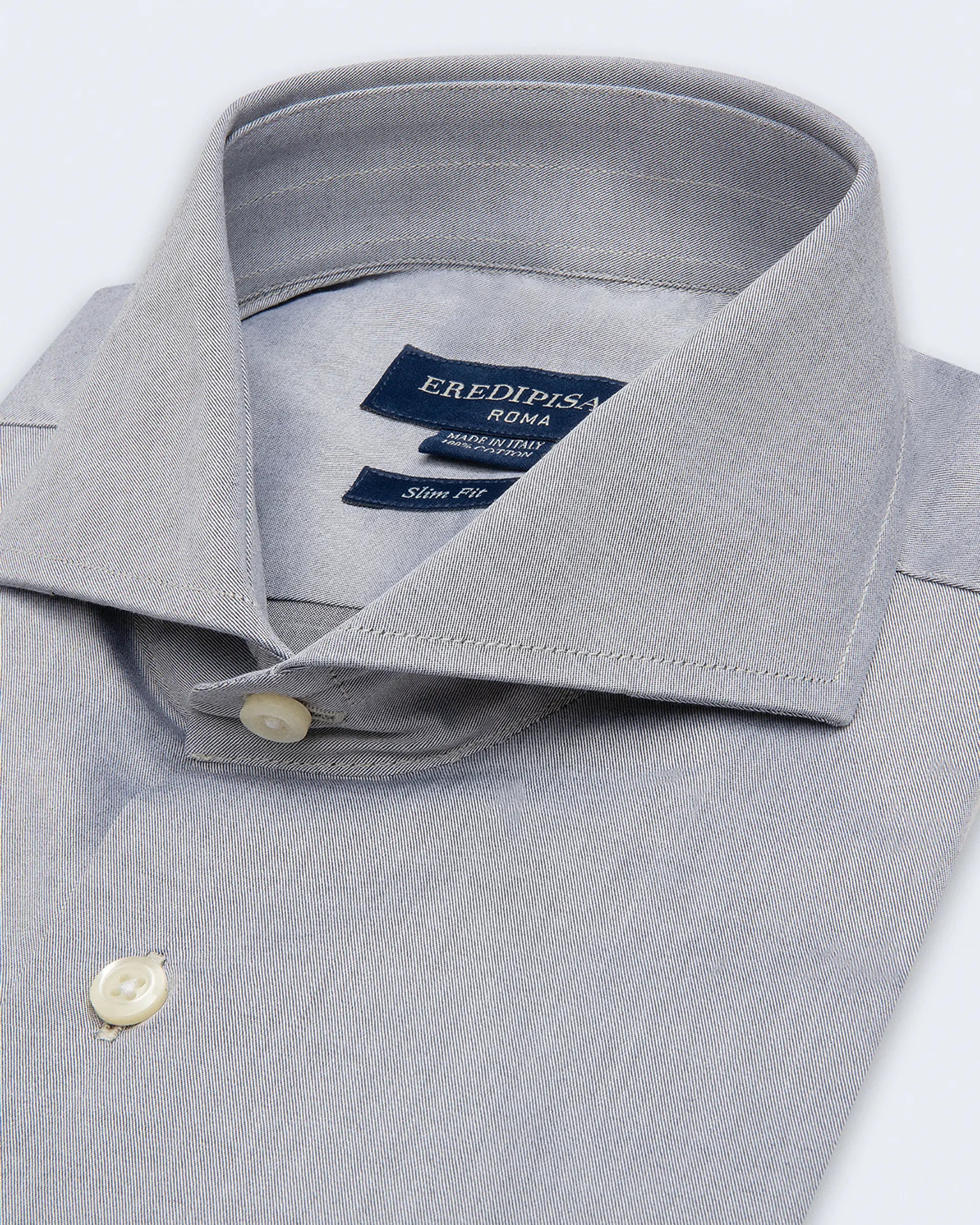 Gray shirt in slim fit cotton twill with Venice collar