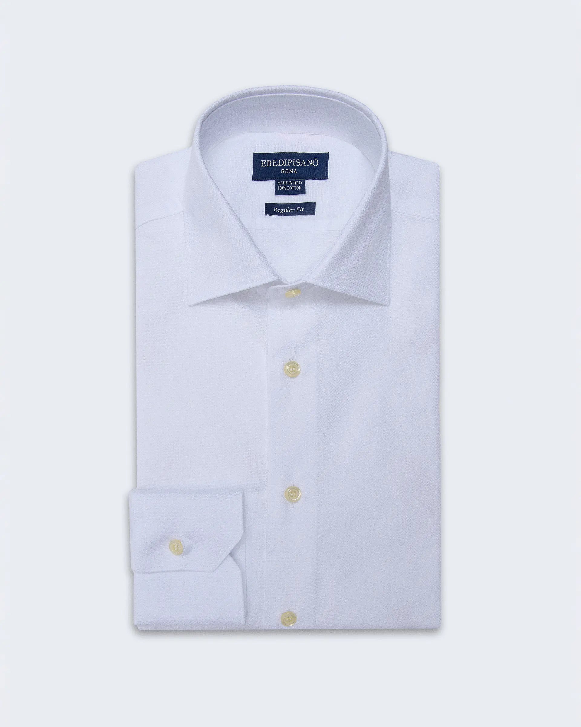 Regular fit white shirt in textured oxford cotton with Milan collar