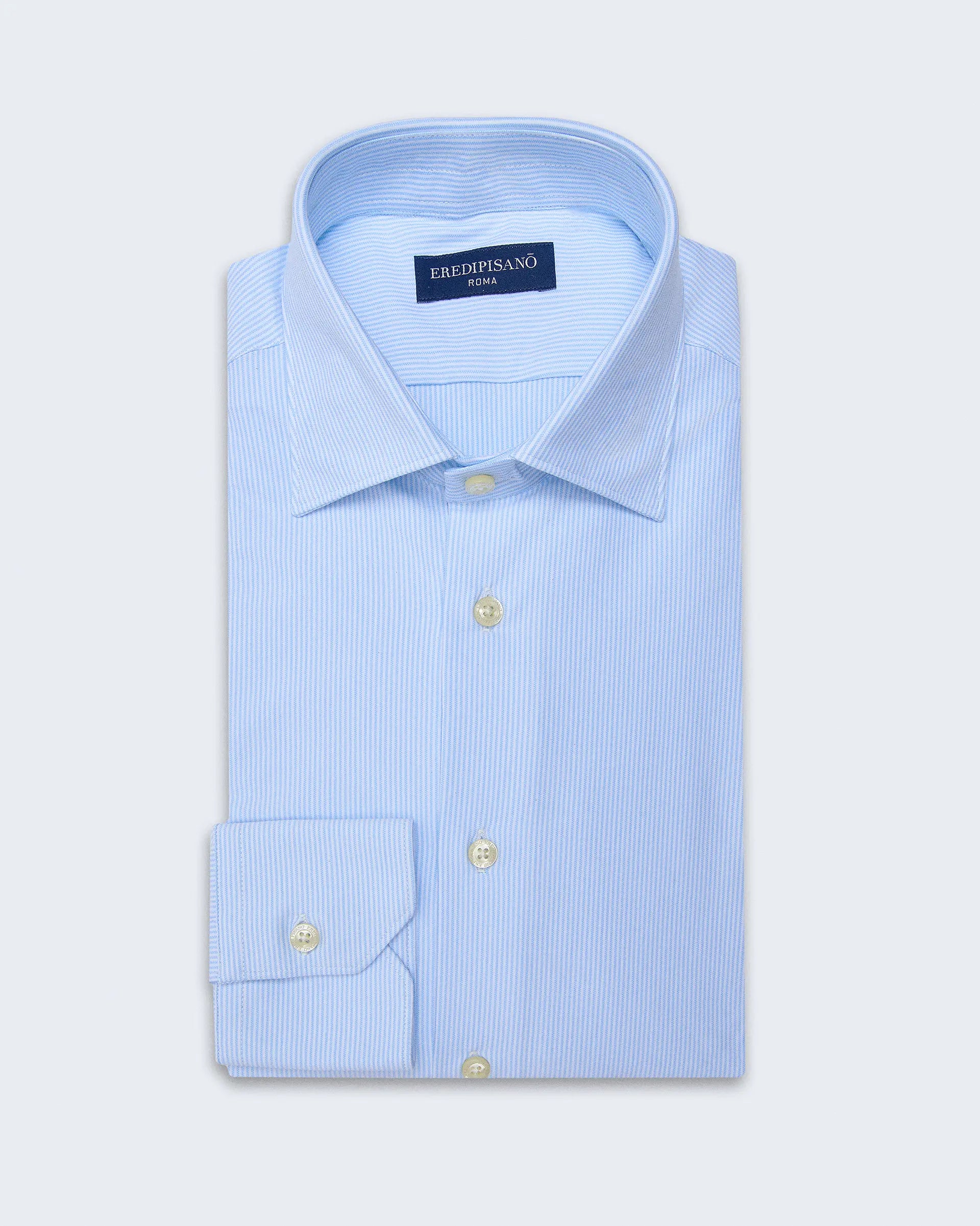 Comfort fit stretch cotton shirt with light blue stripes