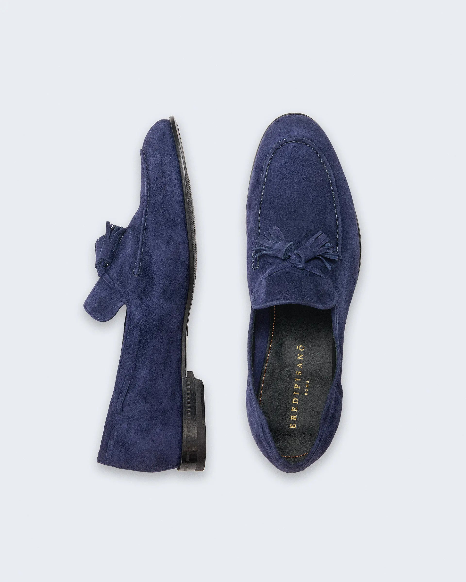 Mocassino con nappine blu in light suede