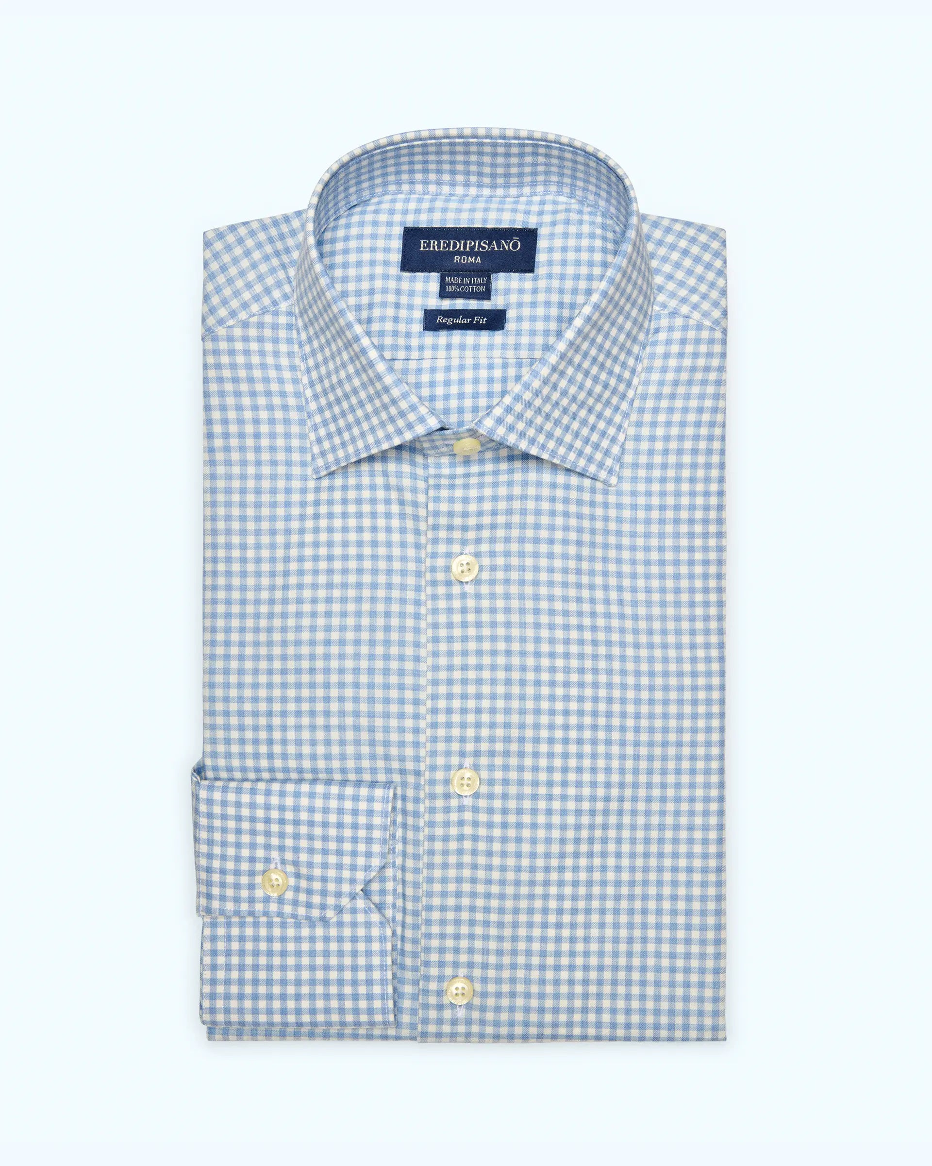 Camicia quadro celeste in flanella soft regular fit collo Milano