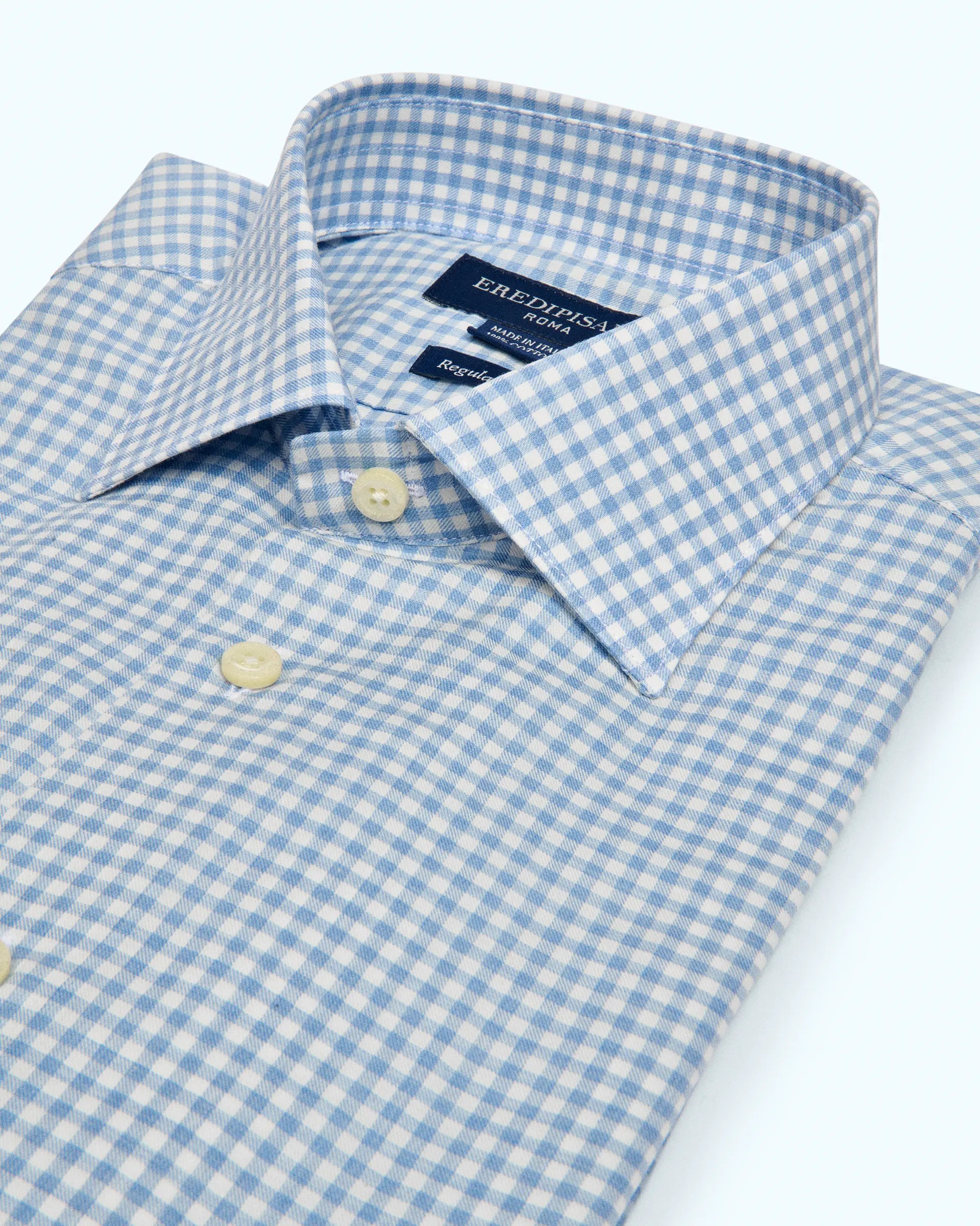 Camisa de cuadros azul claro en franela suave de corte regular con cuello Milán