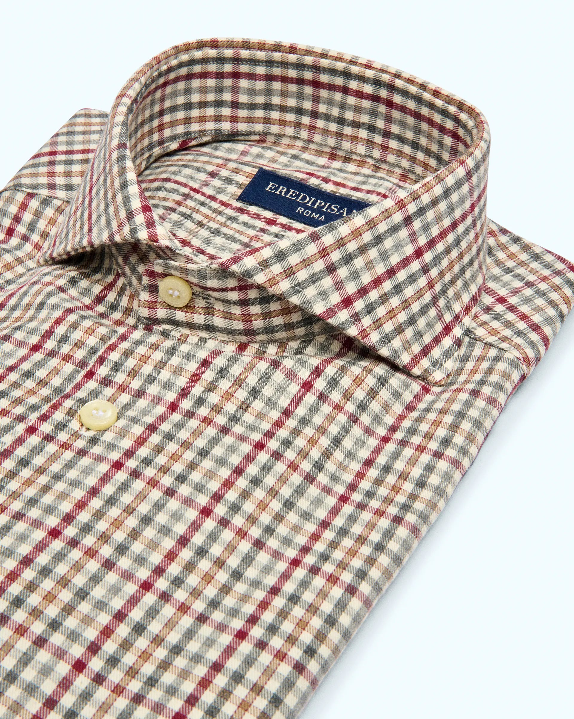 Camicia check bordeaux modern fit collo Firenze