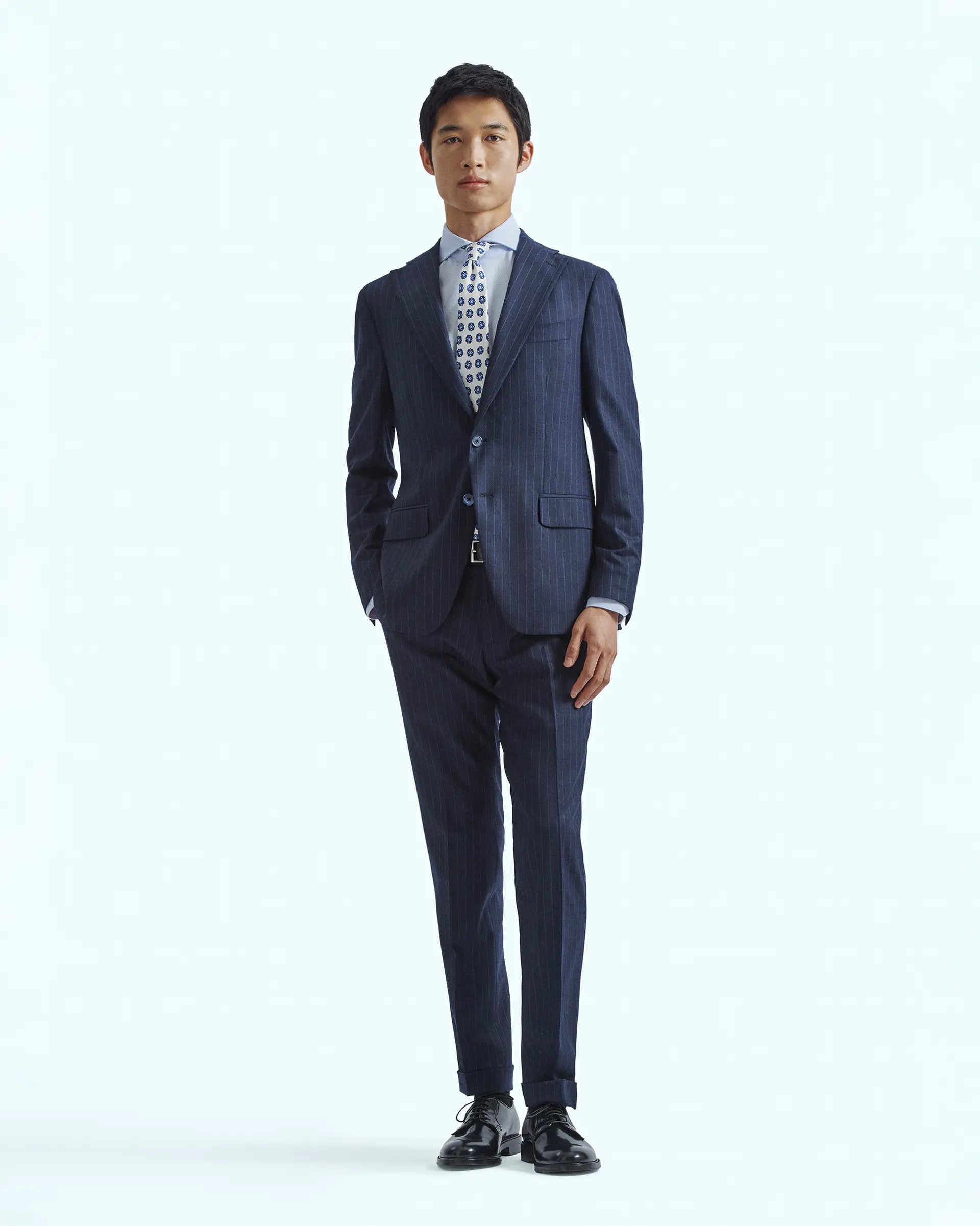 Abito Principe di Galles Blu in lana stretch tessuto tessuto Loro Piana Mooving 2 Ways