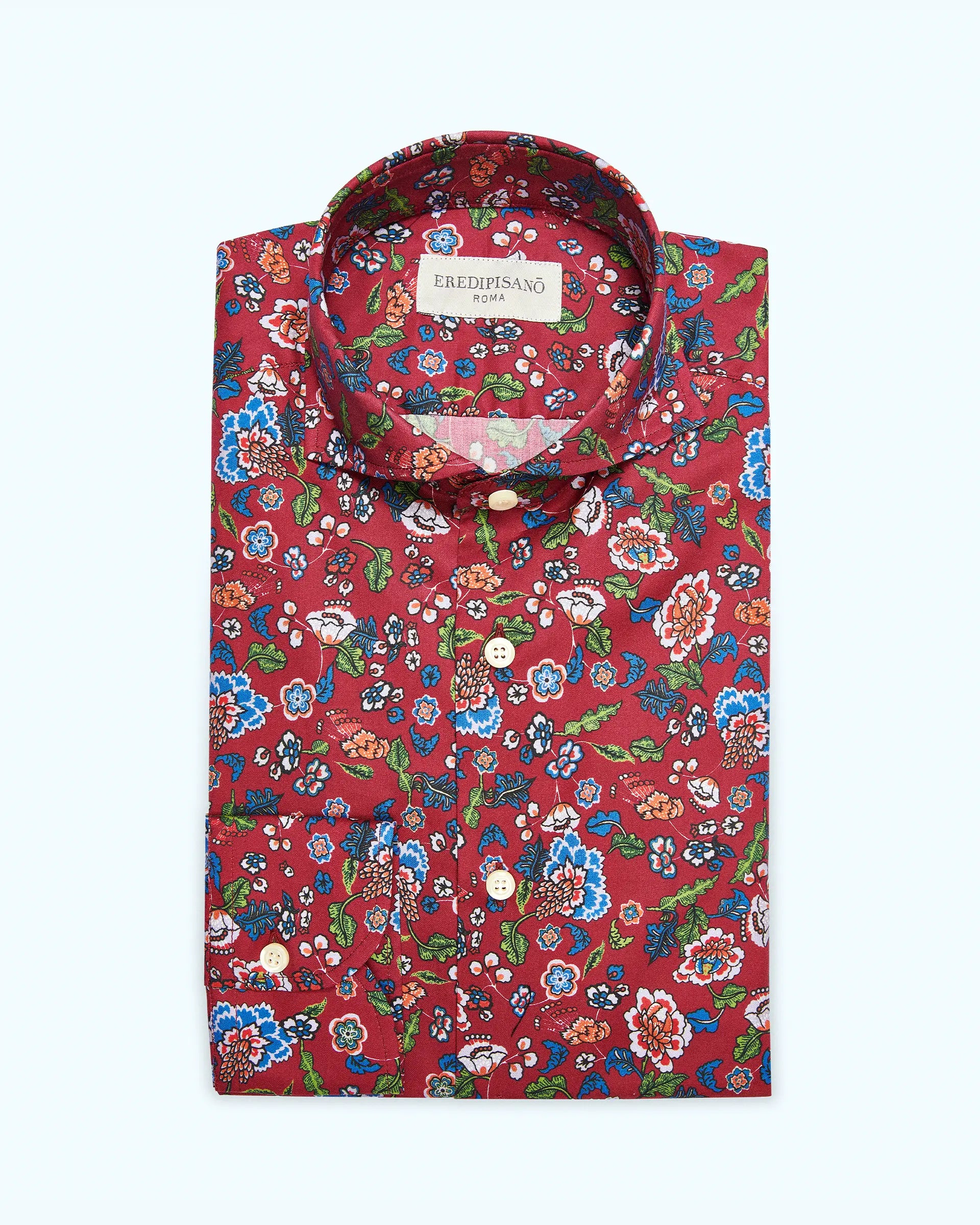 Camicia con fantasia floreale su sfondo bordeaux modern fit collo Firenze