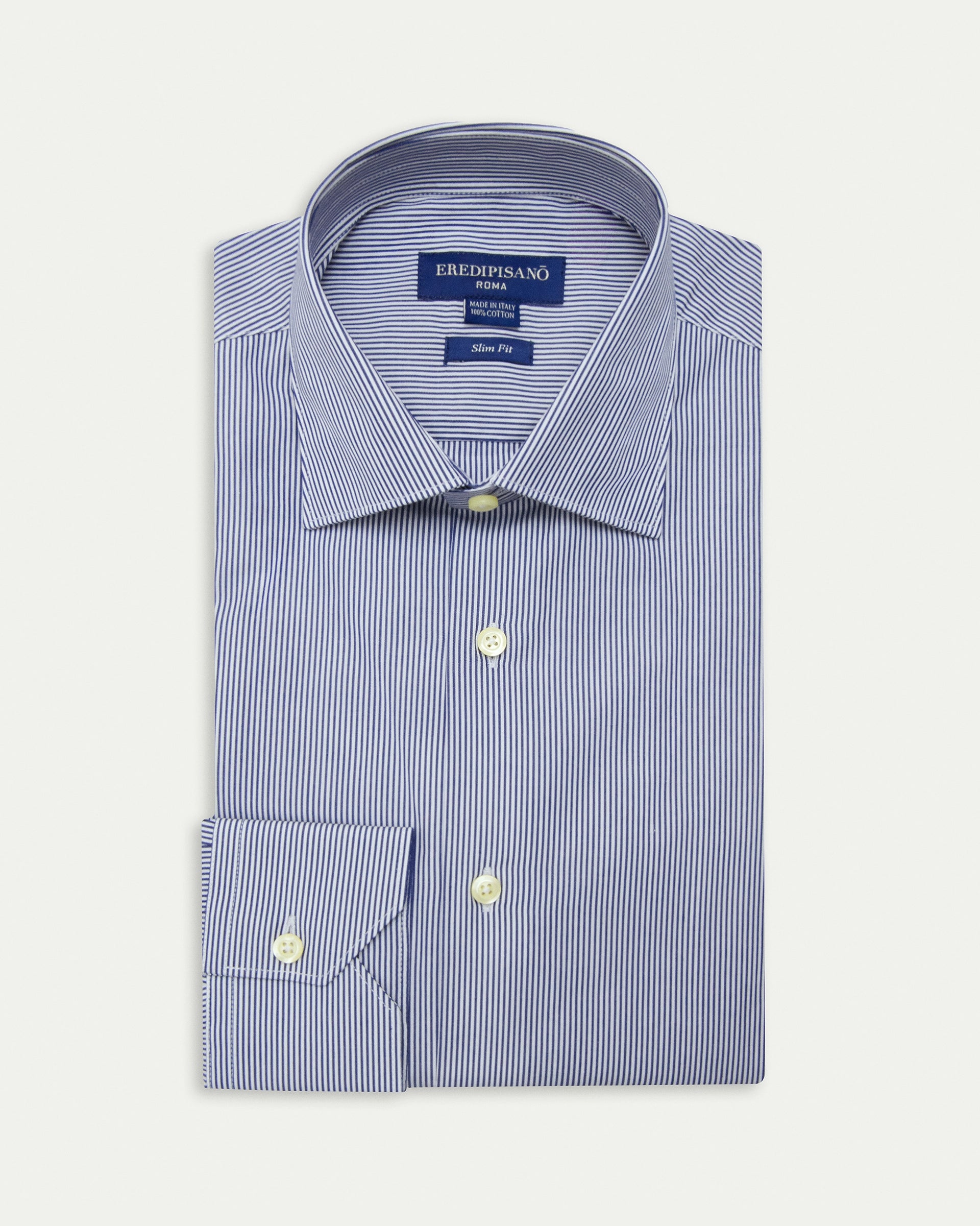 Slim fit pure cotton blue striped shirt