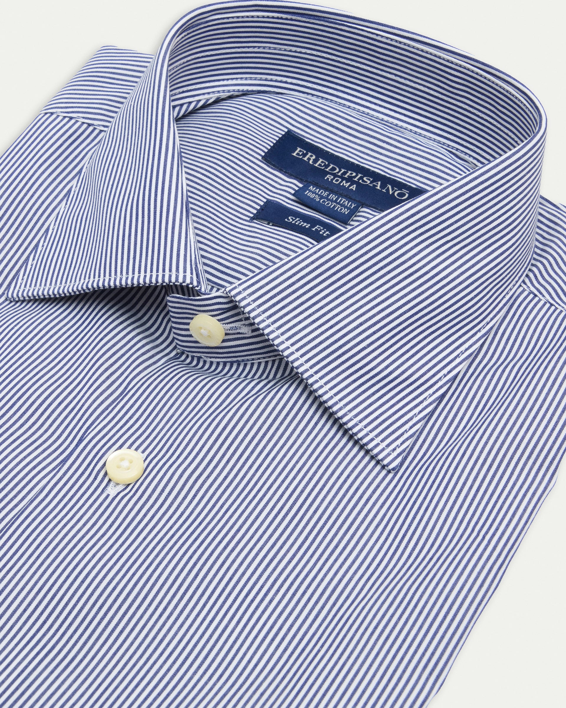 Slim fit pure cotton blue striped shirt