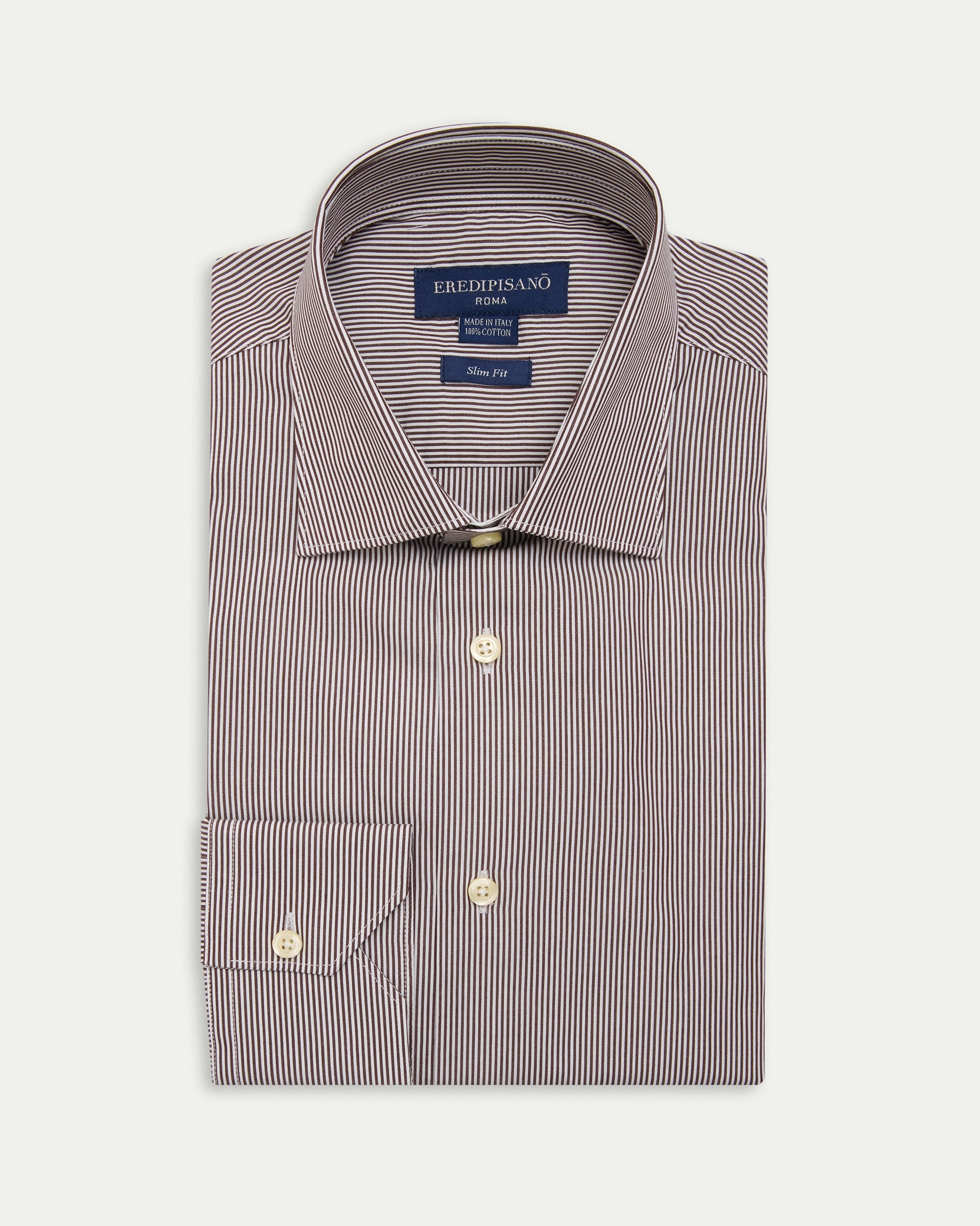 Slim fit pure cotton brown striped shirt