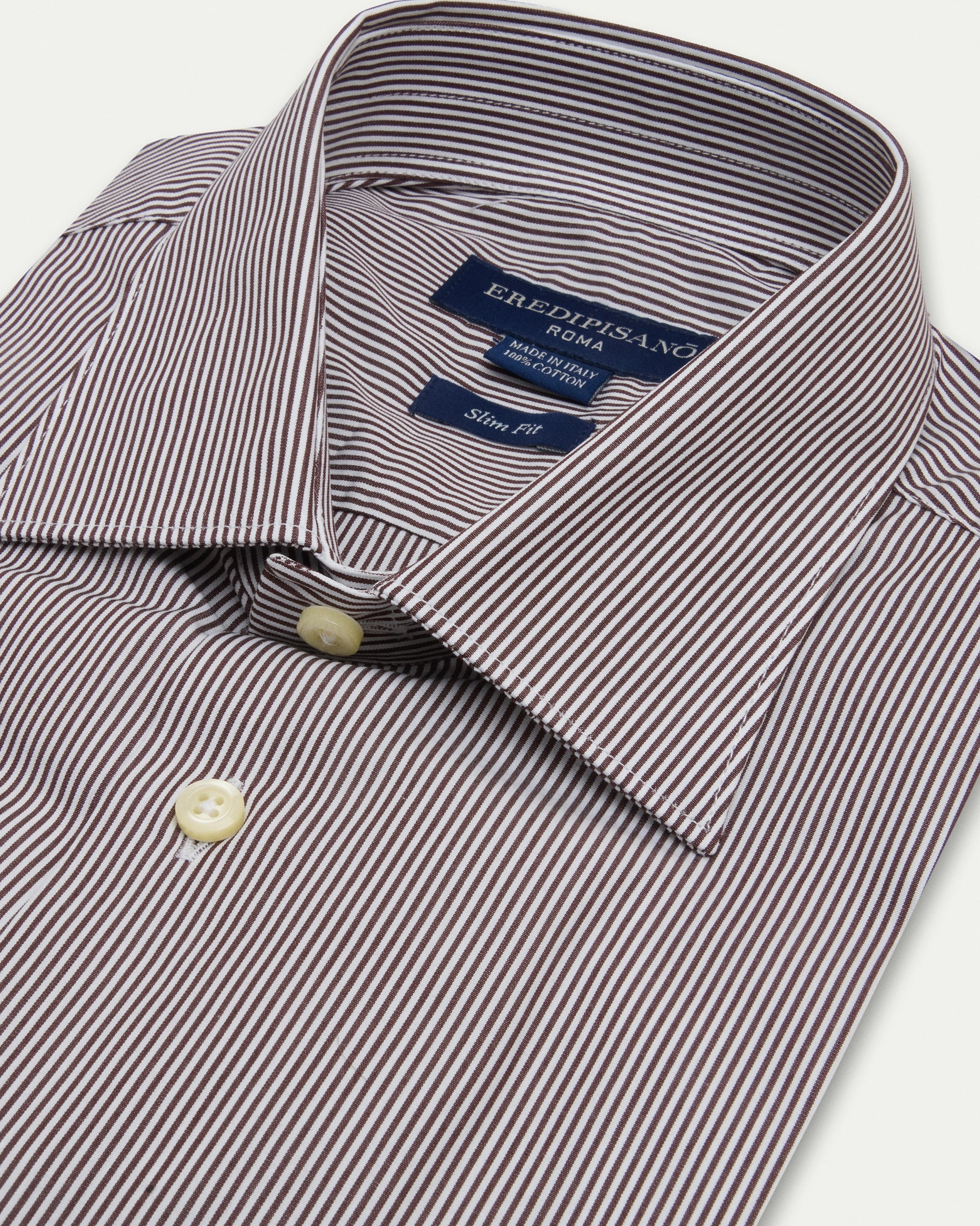Slim fit pure cotton brown striped shirt