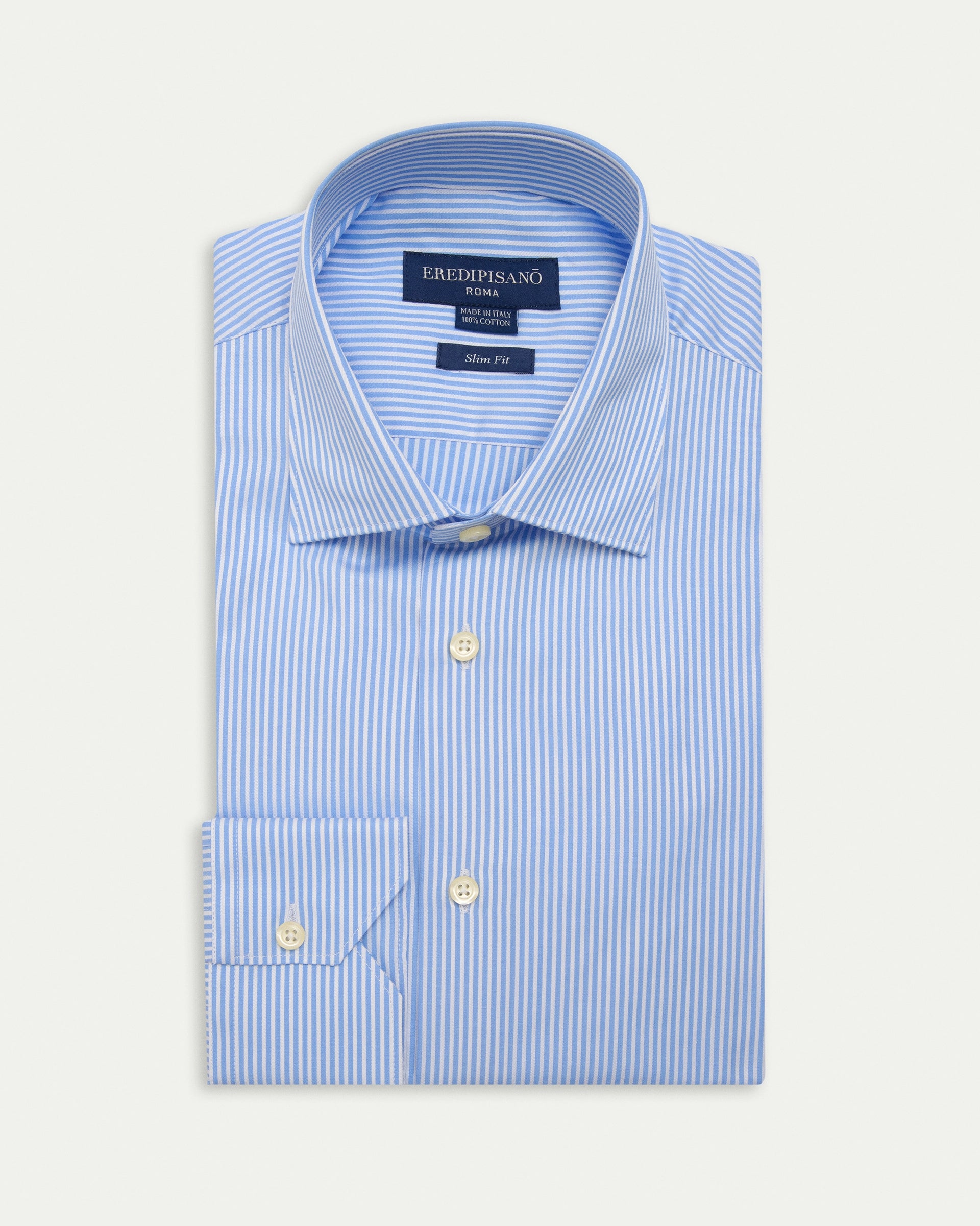 500-stripe light blue slim-fit pure cotton shirt