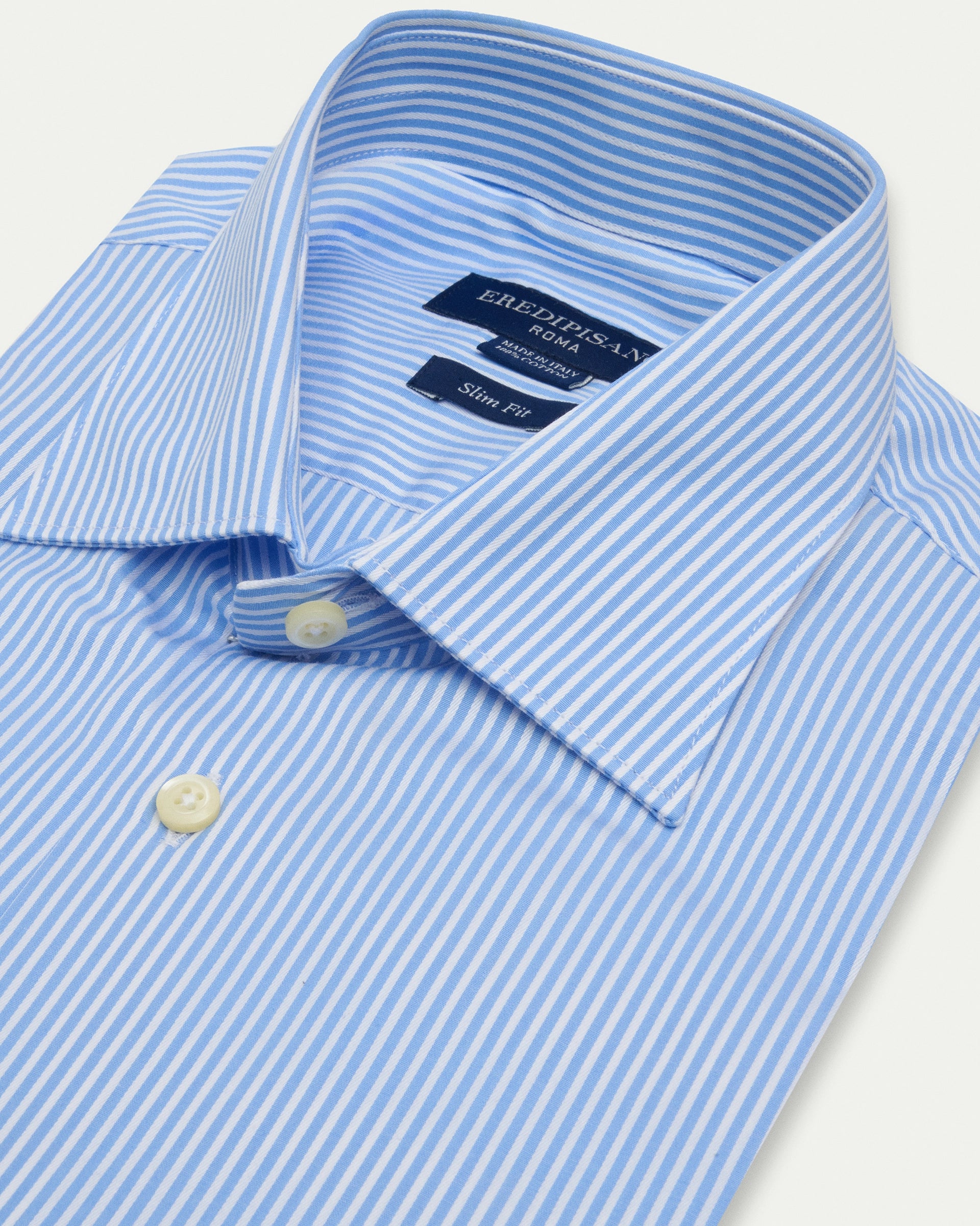 500-stripe light blue slim-fit pure cotton shirt