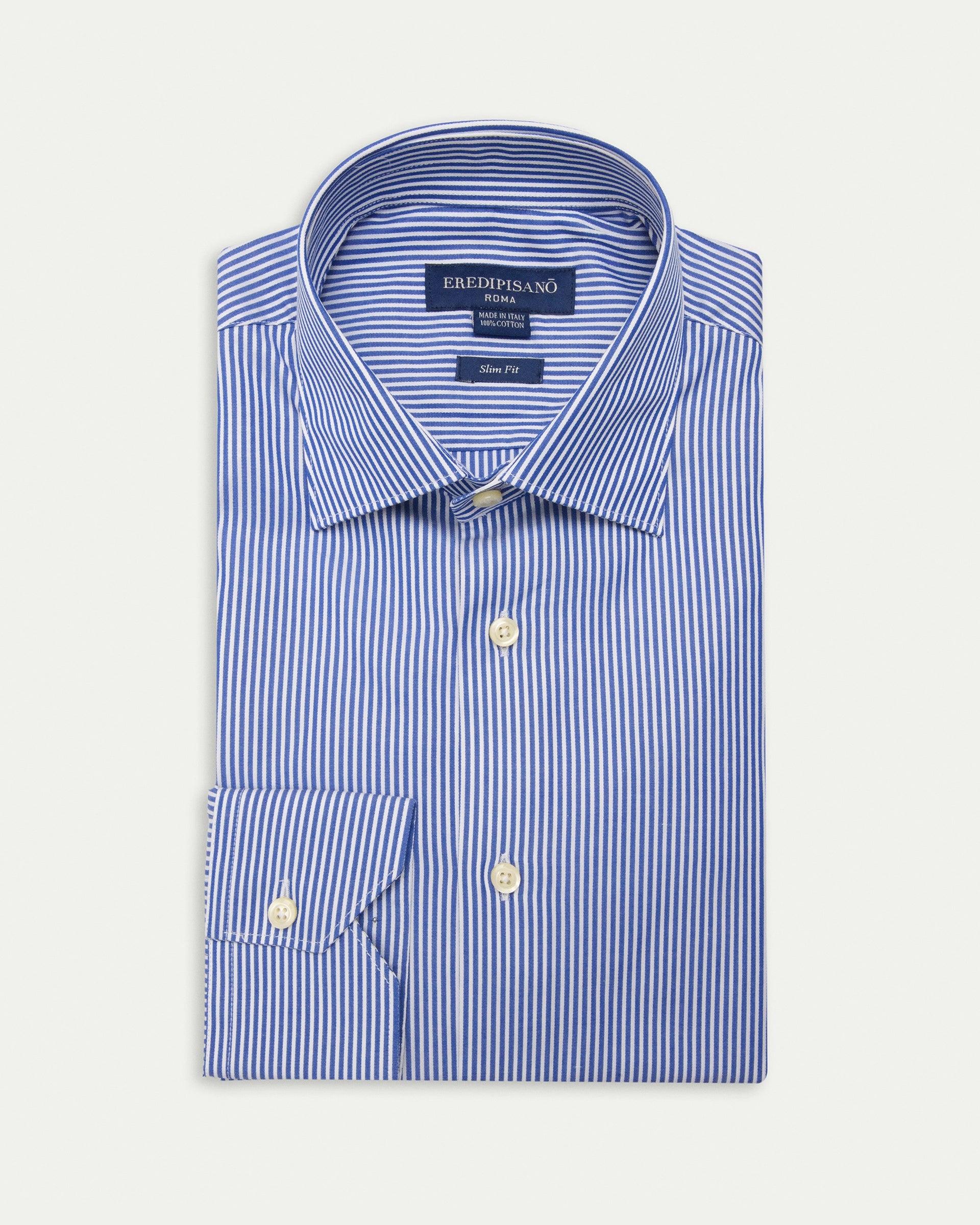 500-stripe blue slim-fit pure cotton shirt