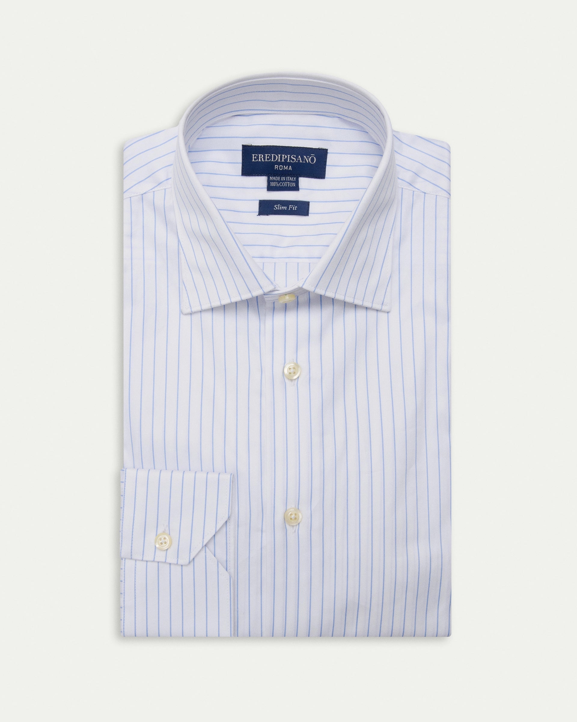 Slim fit white shirt with light blue stripe in pure cotton
