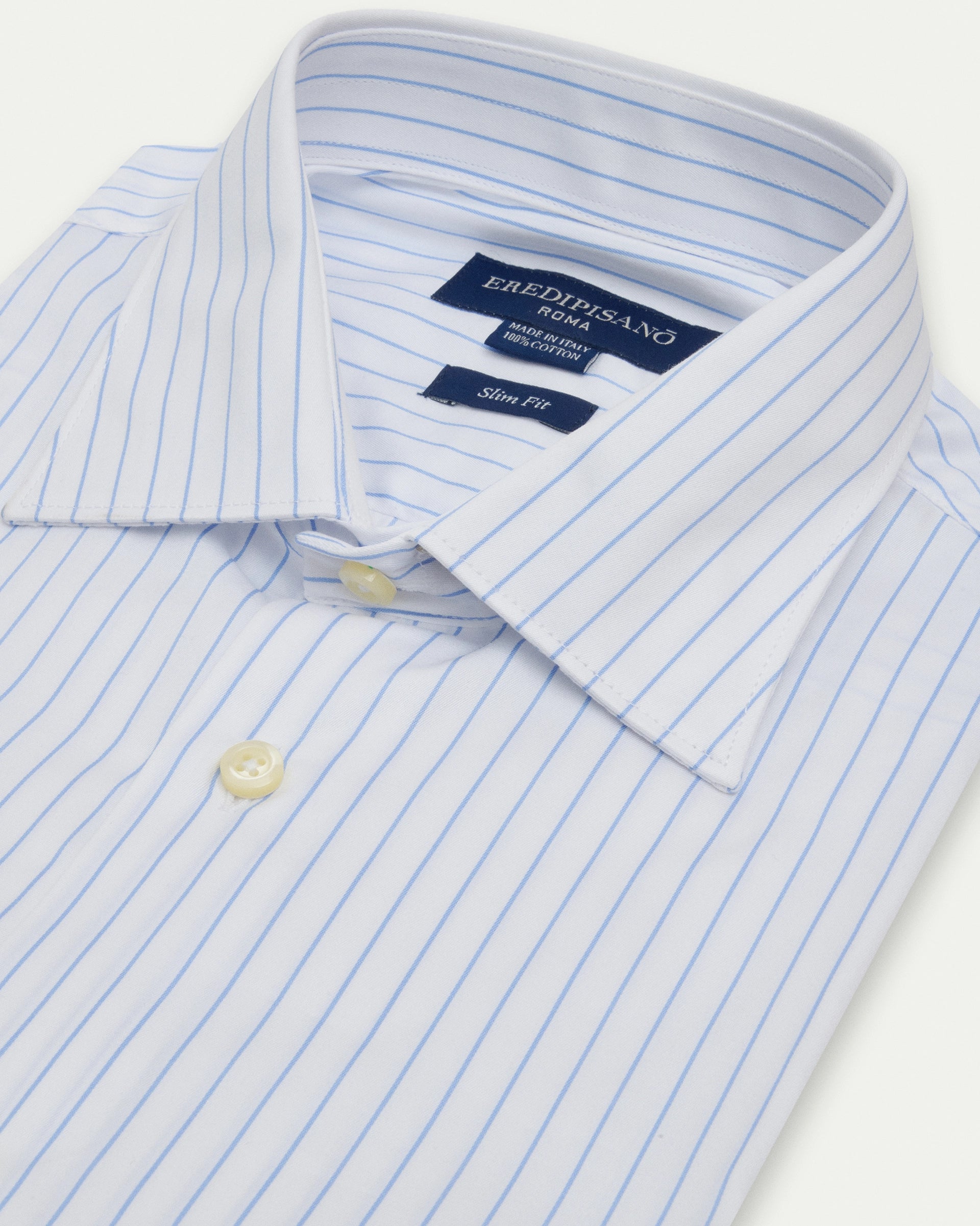 Slim fit white shirt with light blue stripe in pure cotton