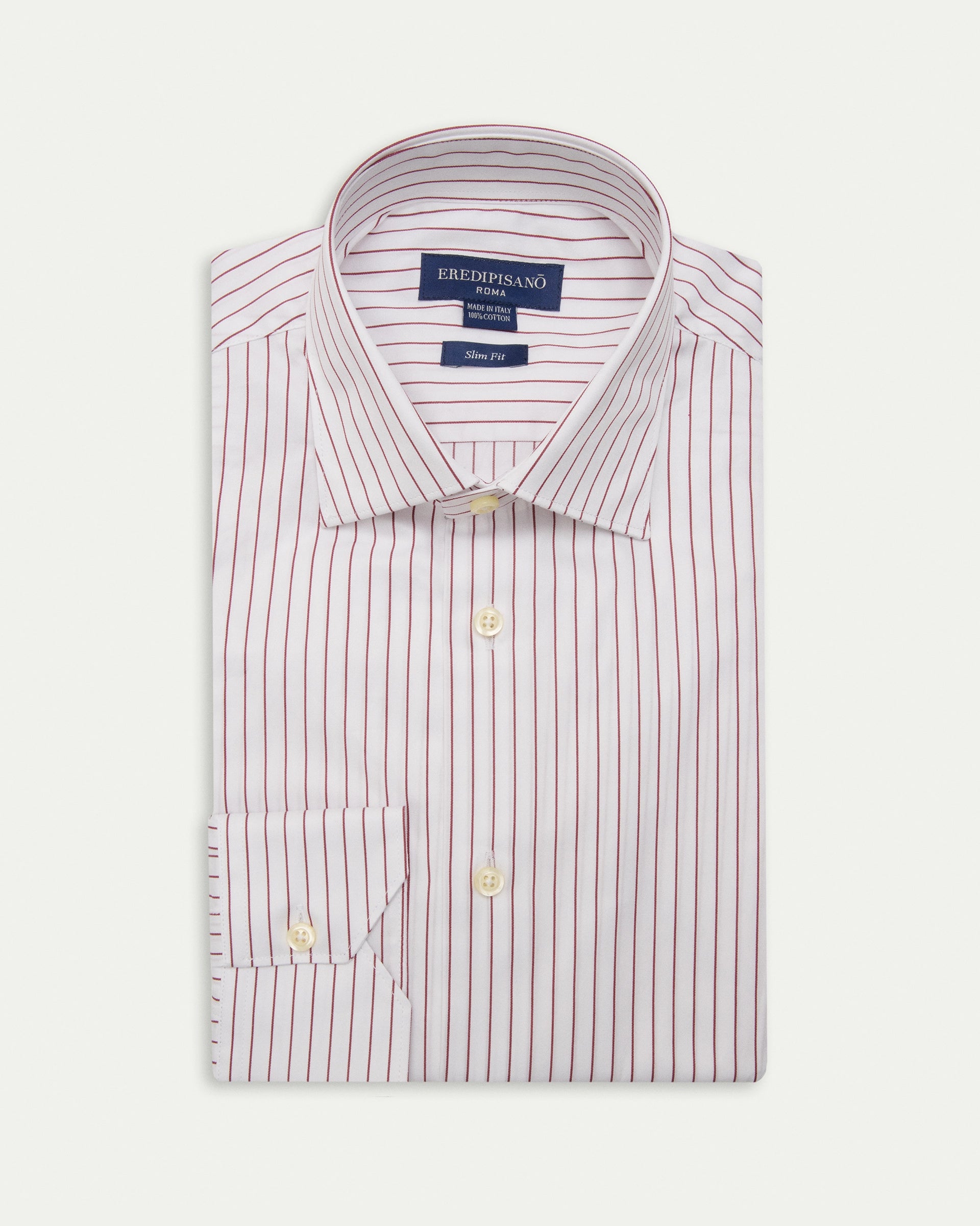 Slim fit pure cotton white shirt with burgundy stripe