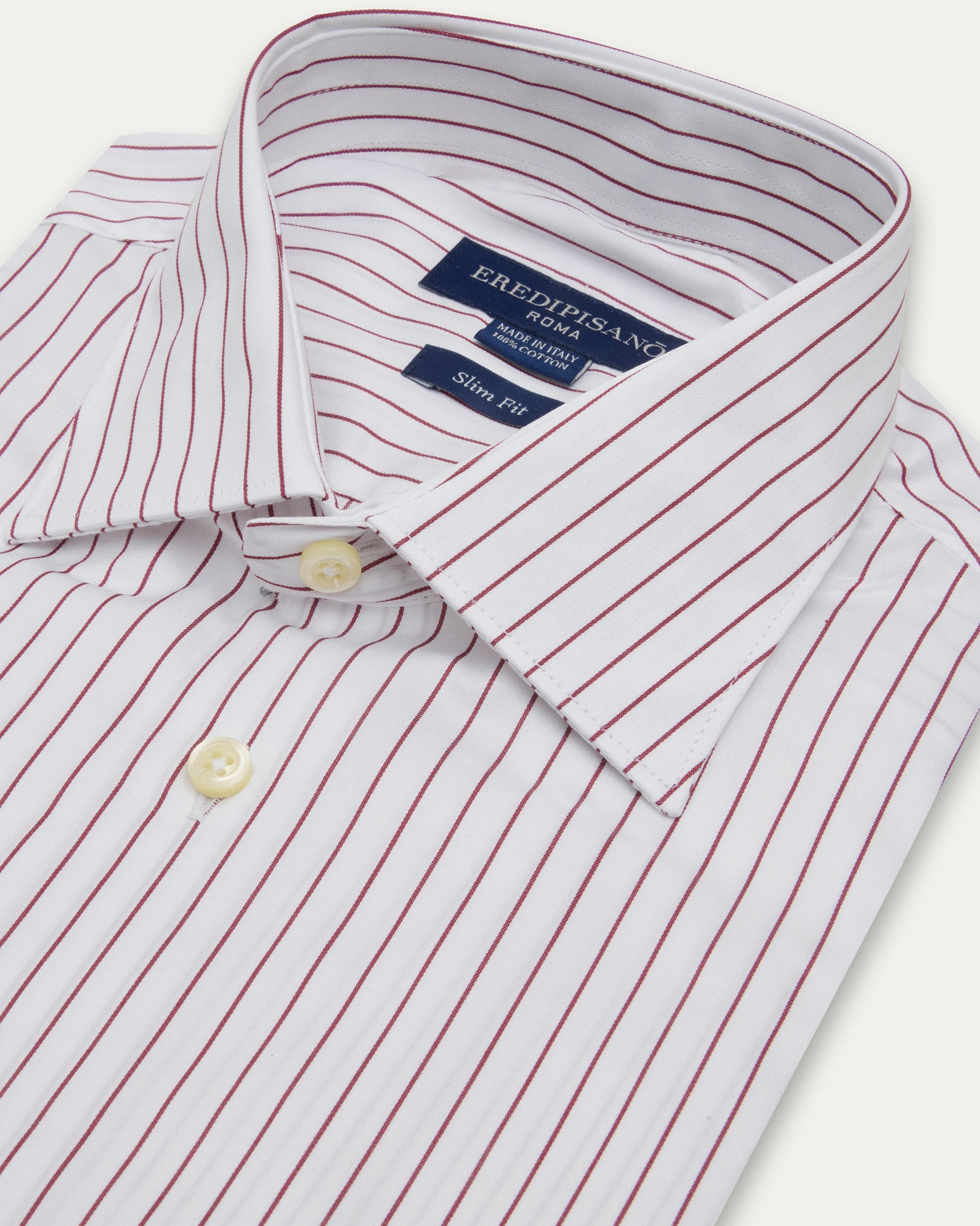 Slim fit pure cotton white shirt with burgundy stripe