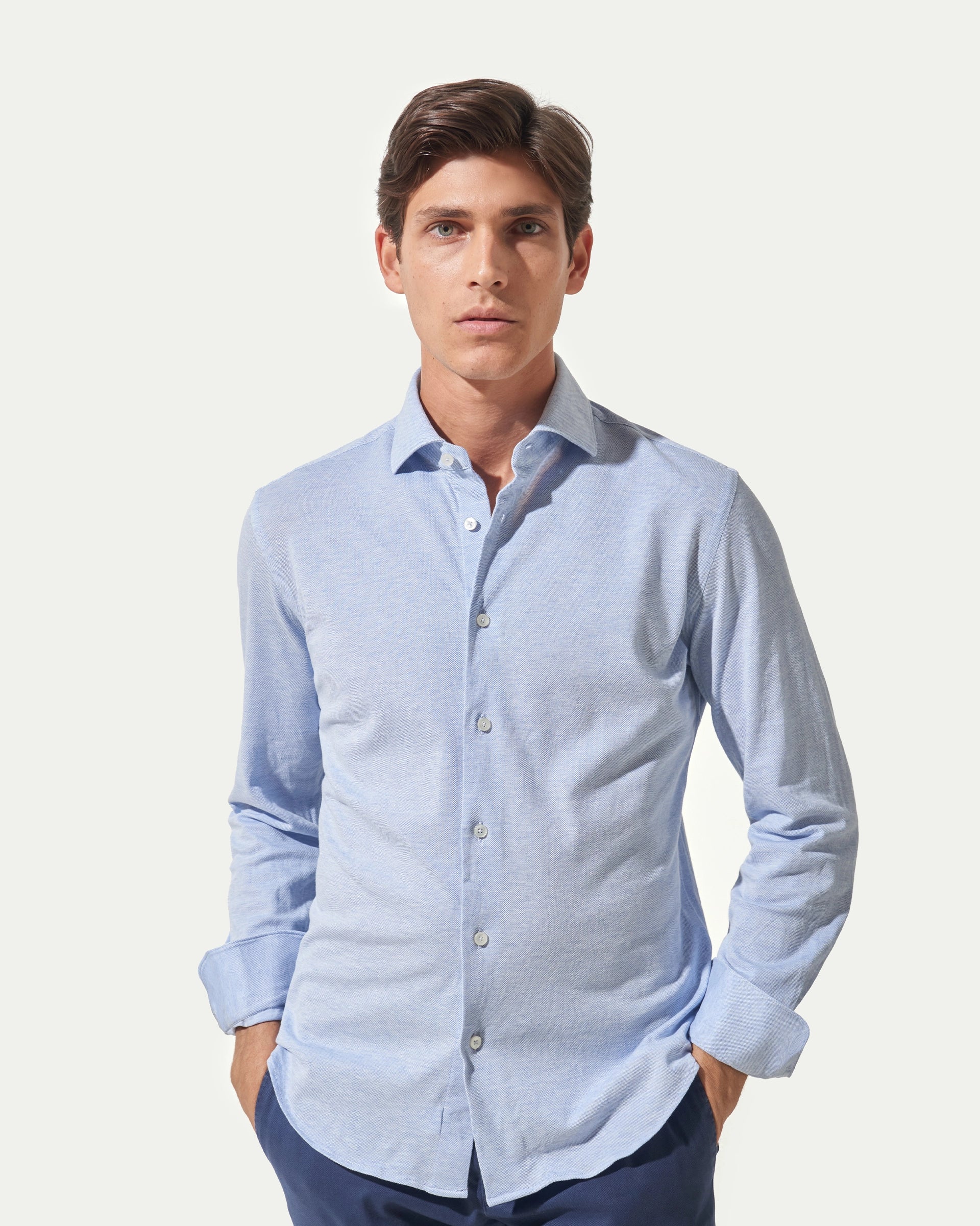 Light blue jersey shirt in pure cotton