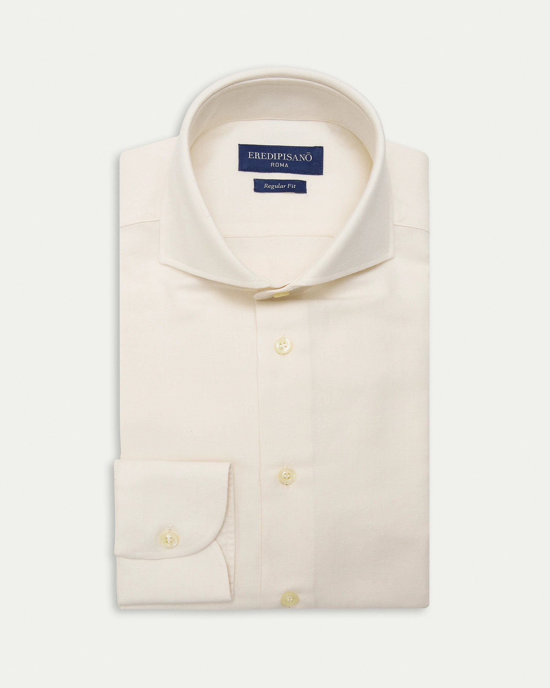 Beige soft flannel shirt in pure cotton, regular fit