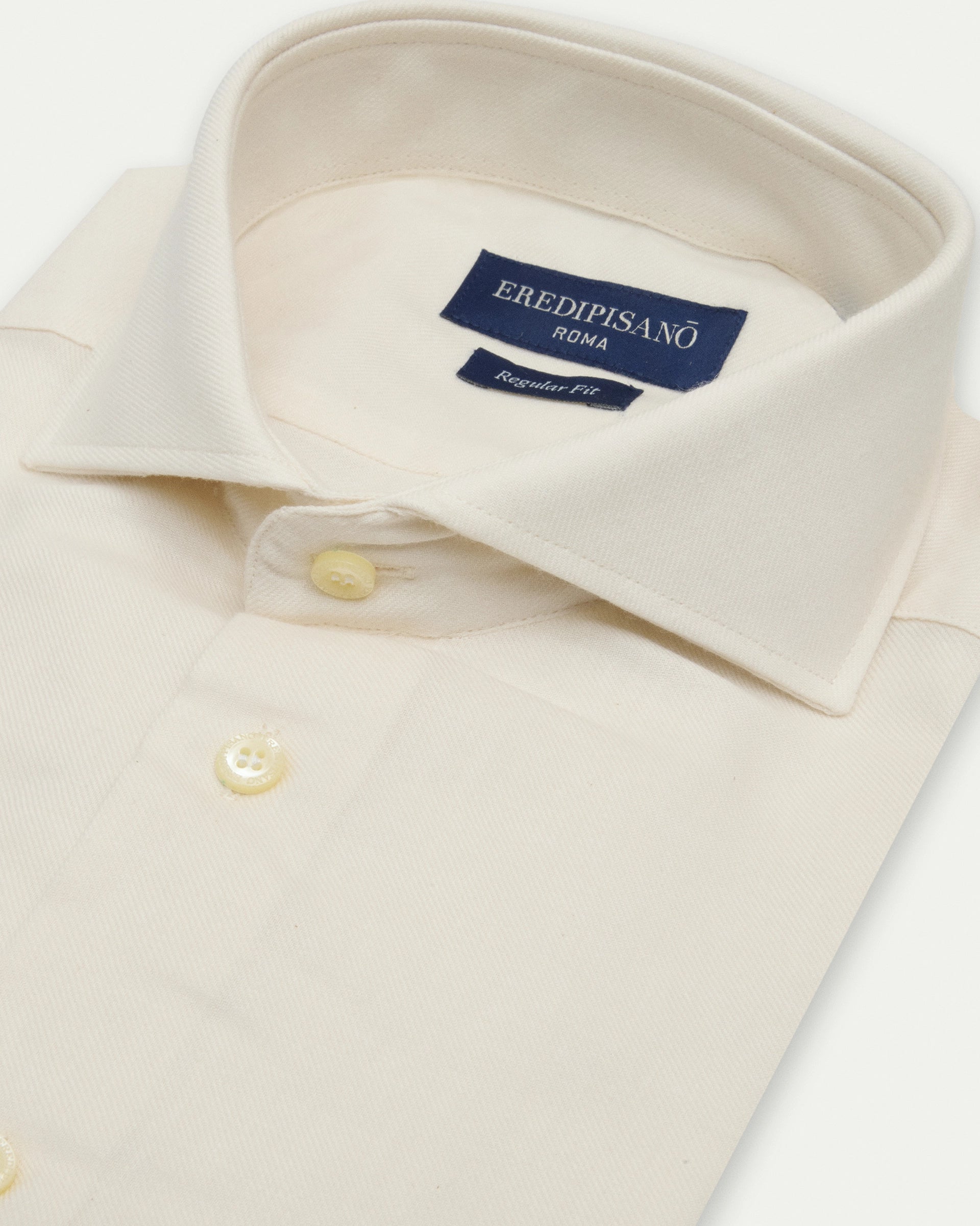 Beige soft flannel shirt in pure cotton, regular fit