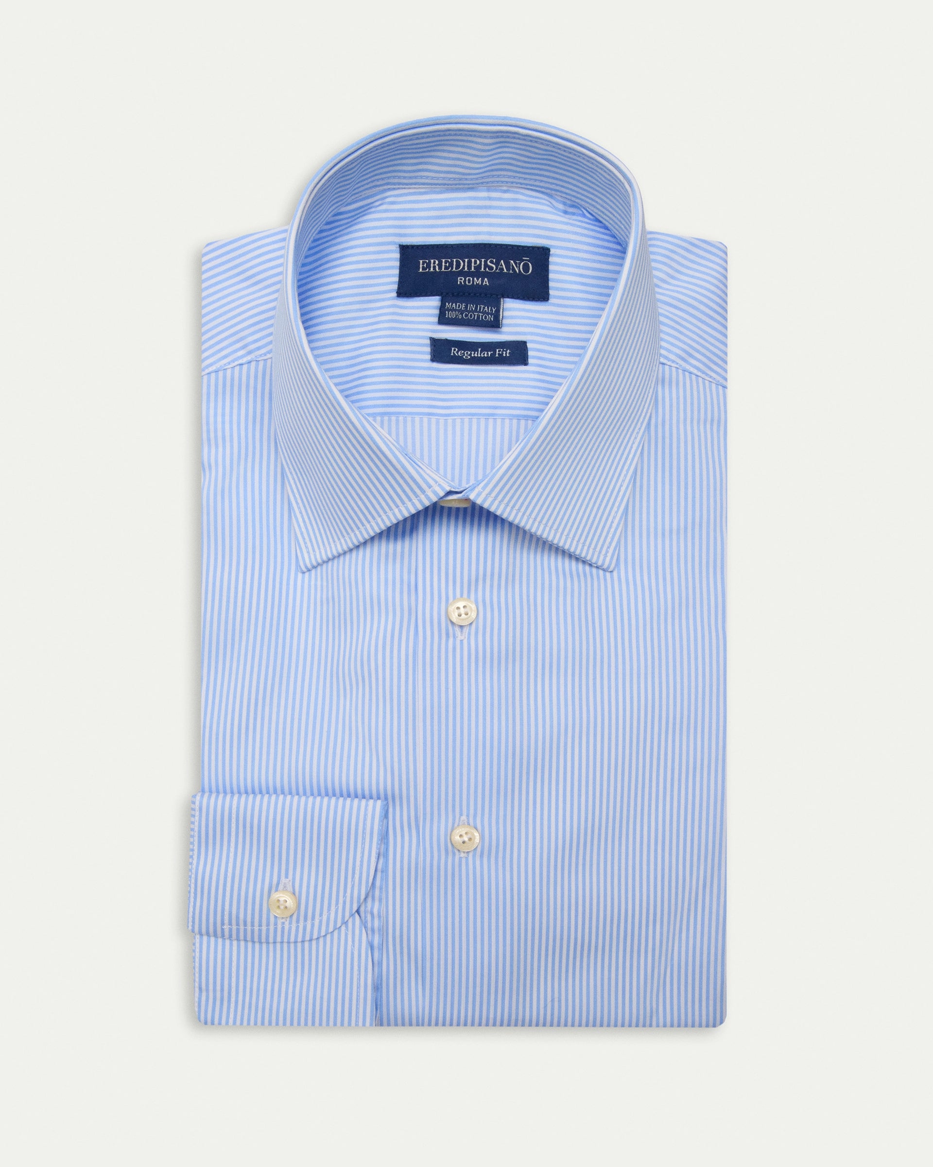 500 striped light blue shirt in pure cotton, regular fit