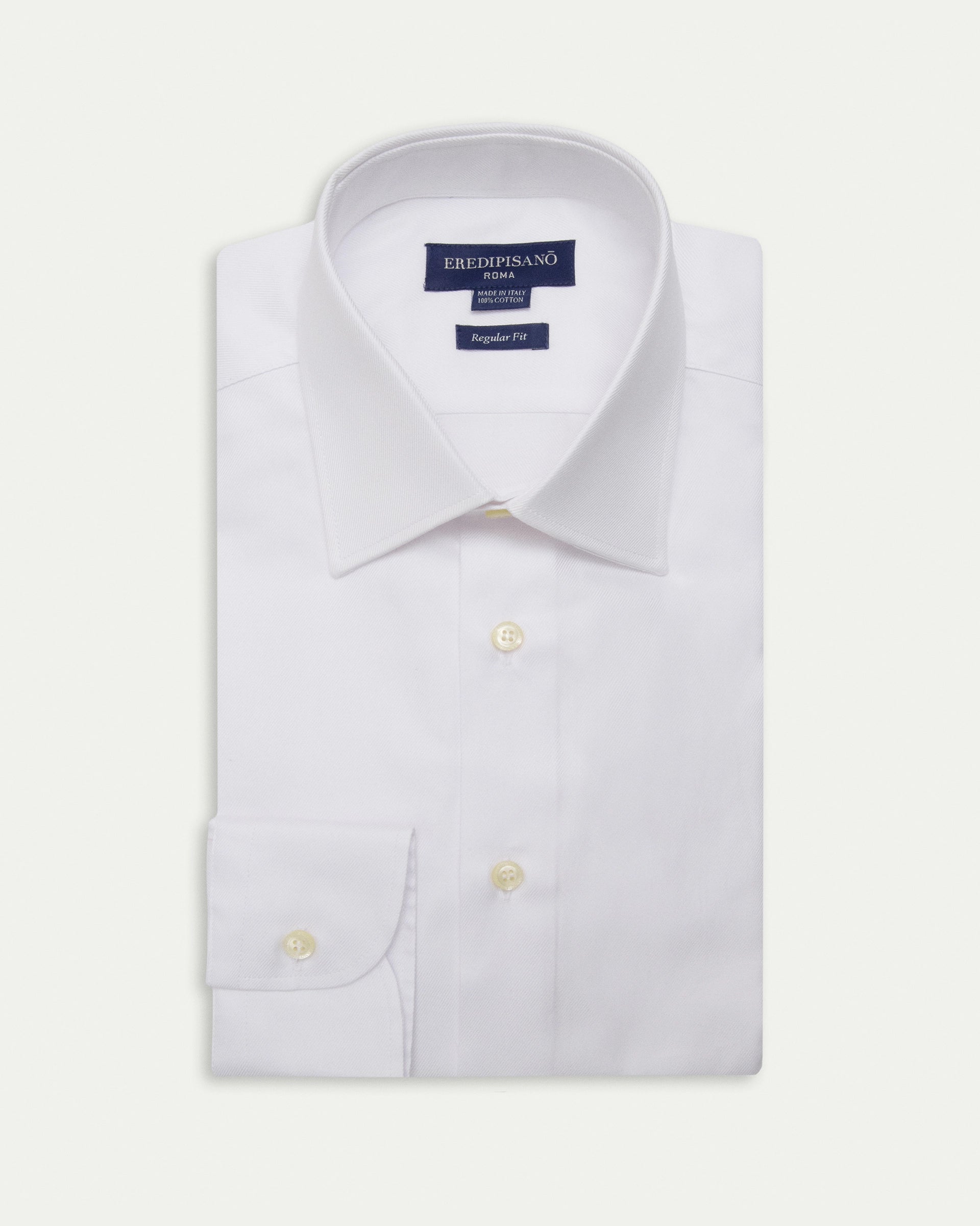 Regular fit white pure cotton diagonal twill shirt
