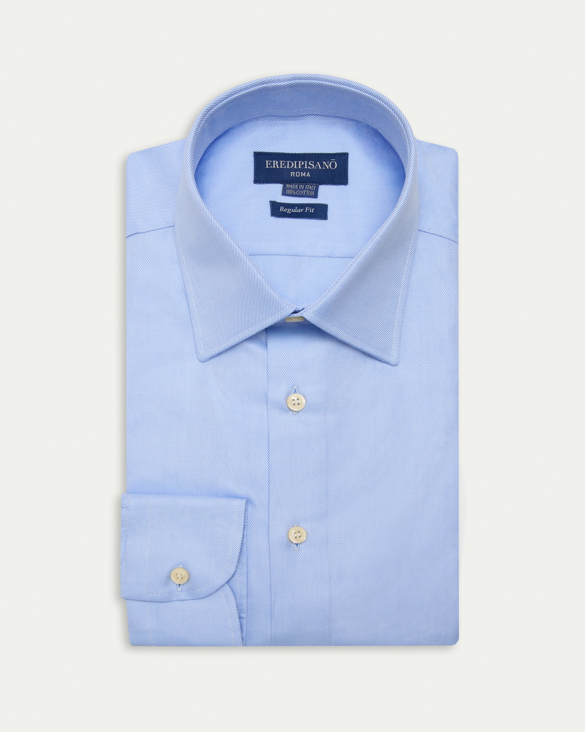 Light blue diagonal twill shirt in pure cotton, regular fit