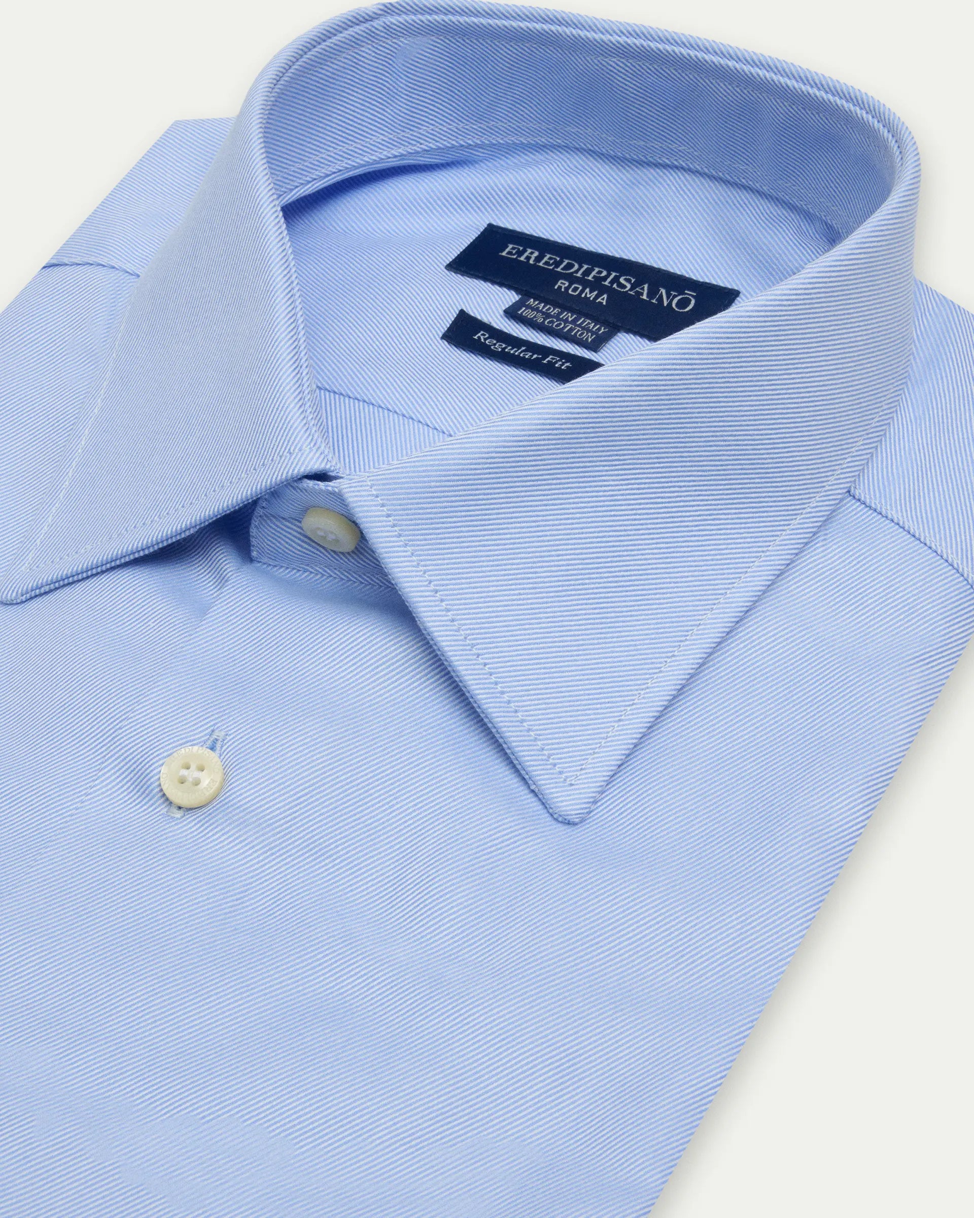 Light blue diagonal twill shirt in pure cotton, regular fit
