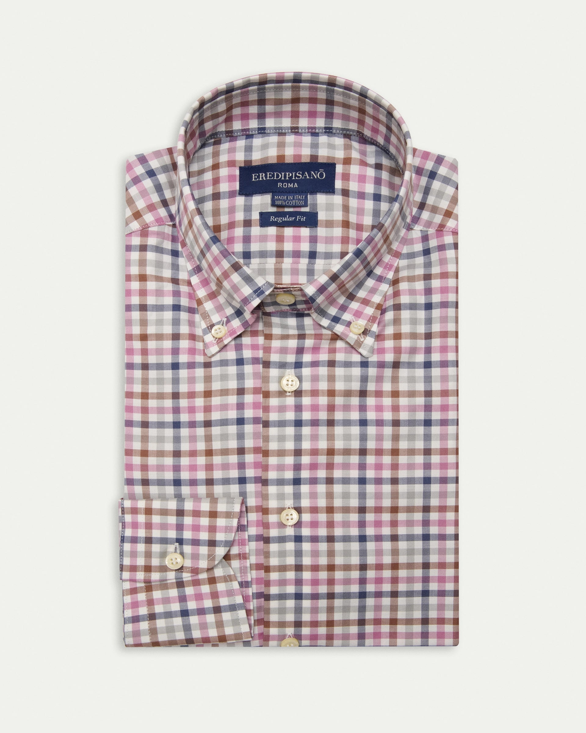 Regular fit multicolored checked button-down shirt in pure cotton