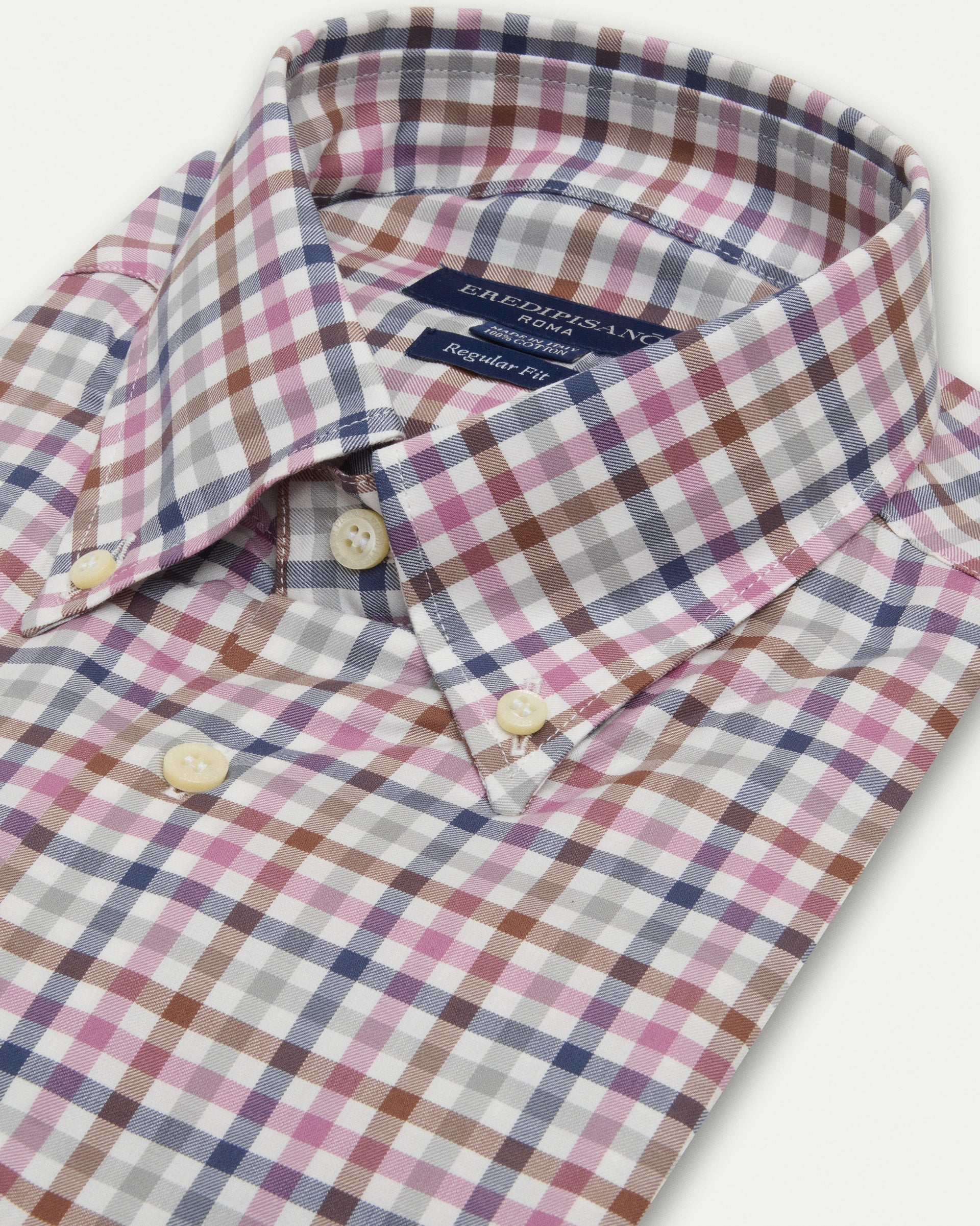 Regular fit multicolored checked button-down shirt in pure cotton