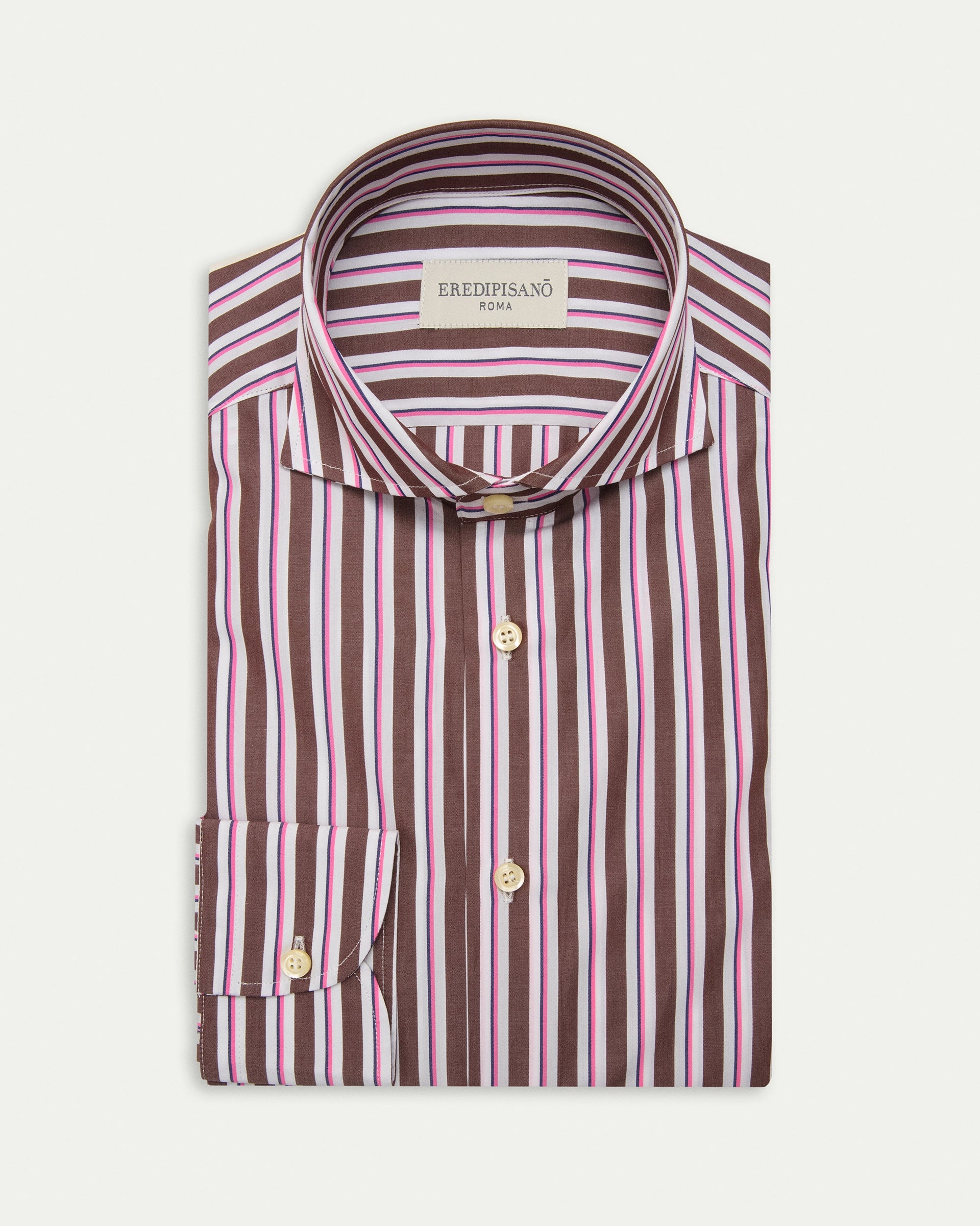Regular fit pure cotton striped brown shirt
